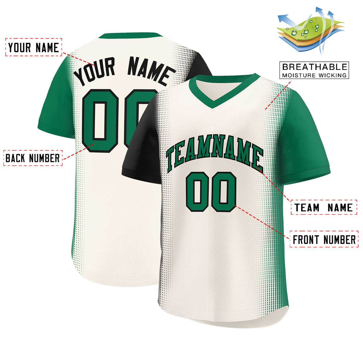 Custom Cream Black-Kelly Green Personalized Raglan Sleeves Authentic Baseball Jersey | KXKSHOP