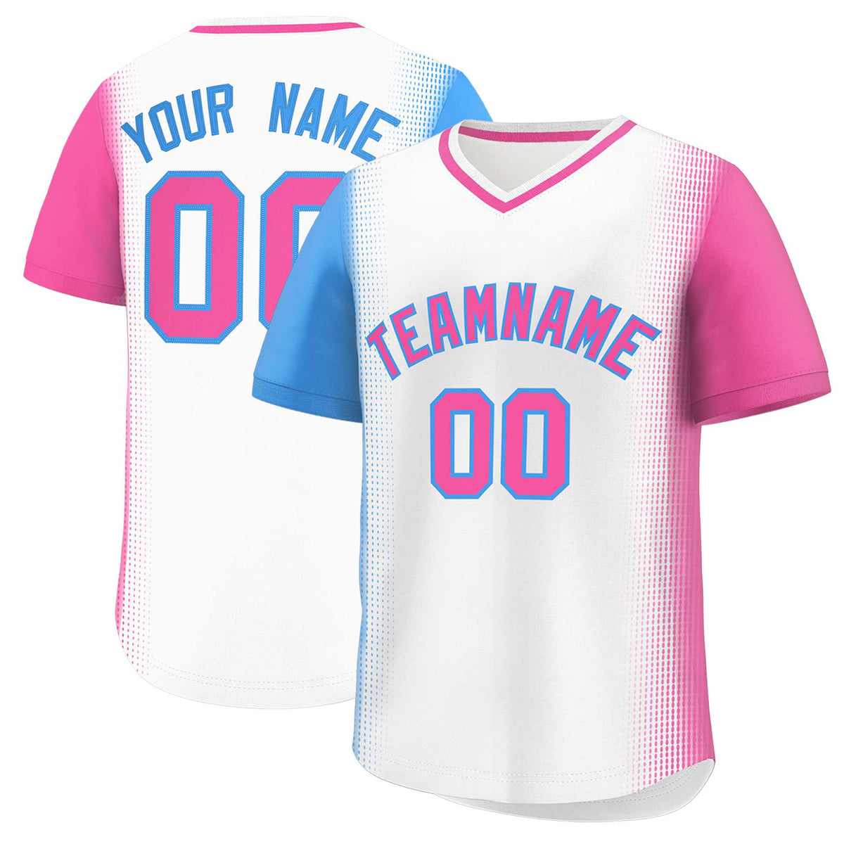 Custom White Powder Blue-Pink Personalized Raglan Sleeves Authentic Baseball Jersey | KXKSHOP