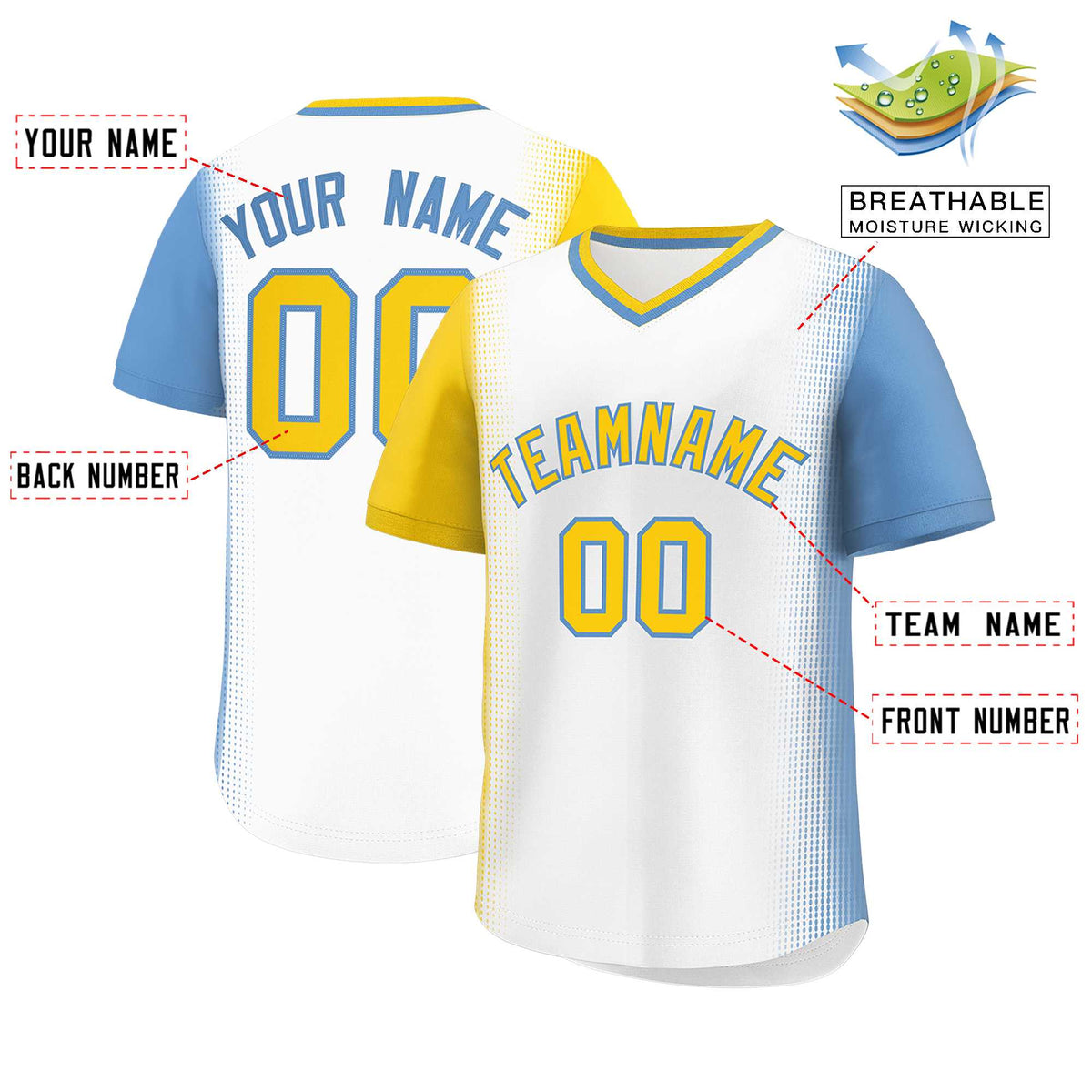 Custom White Gold-Light Blue Personalized Raglan Sleeves Authentic Baseball Jersey | KXKSHOP