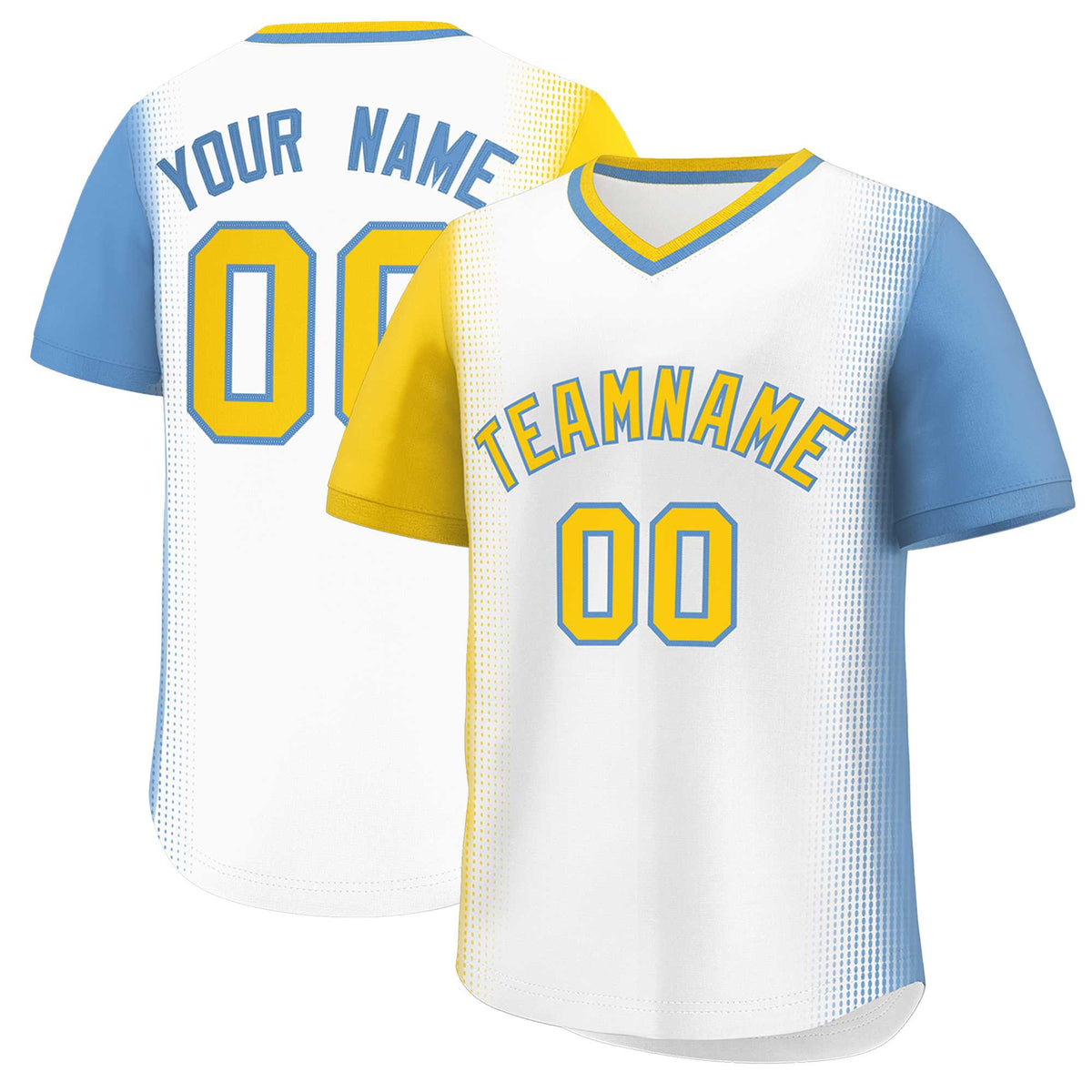 Custom White Gold-Light Blue Personalized Raglan Sleeves Authentic Baseball Jersey | KXKSHOP