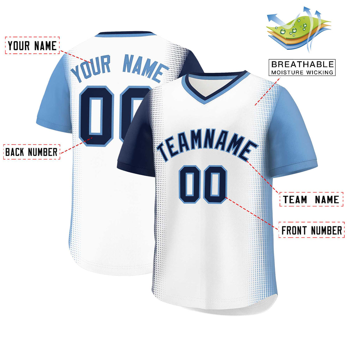 Custom White Navy-Light Blue Personalized Raglan Sleeves Authentic Baseball Jersey | KXKSHOP