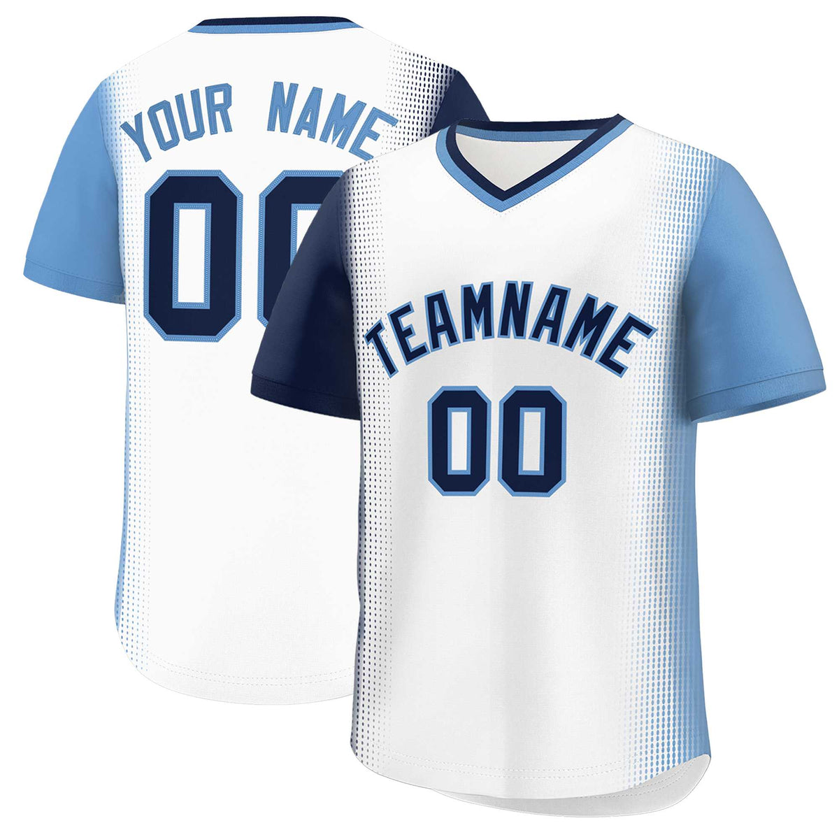 Custom White Navy-Light Blue Personalized Raglan Sleeves Authentic Baseball Jersey | KXKSHOP