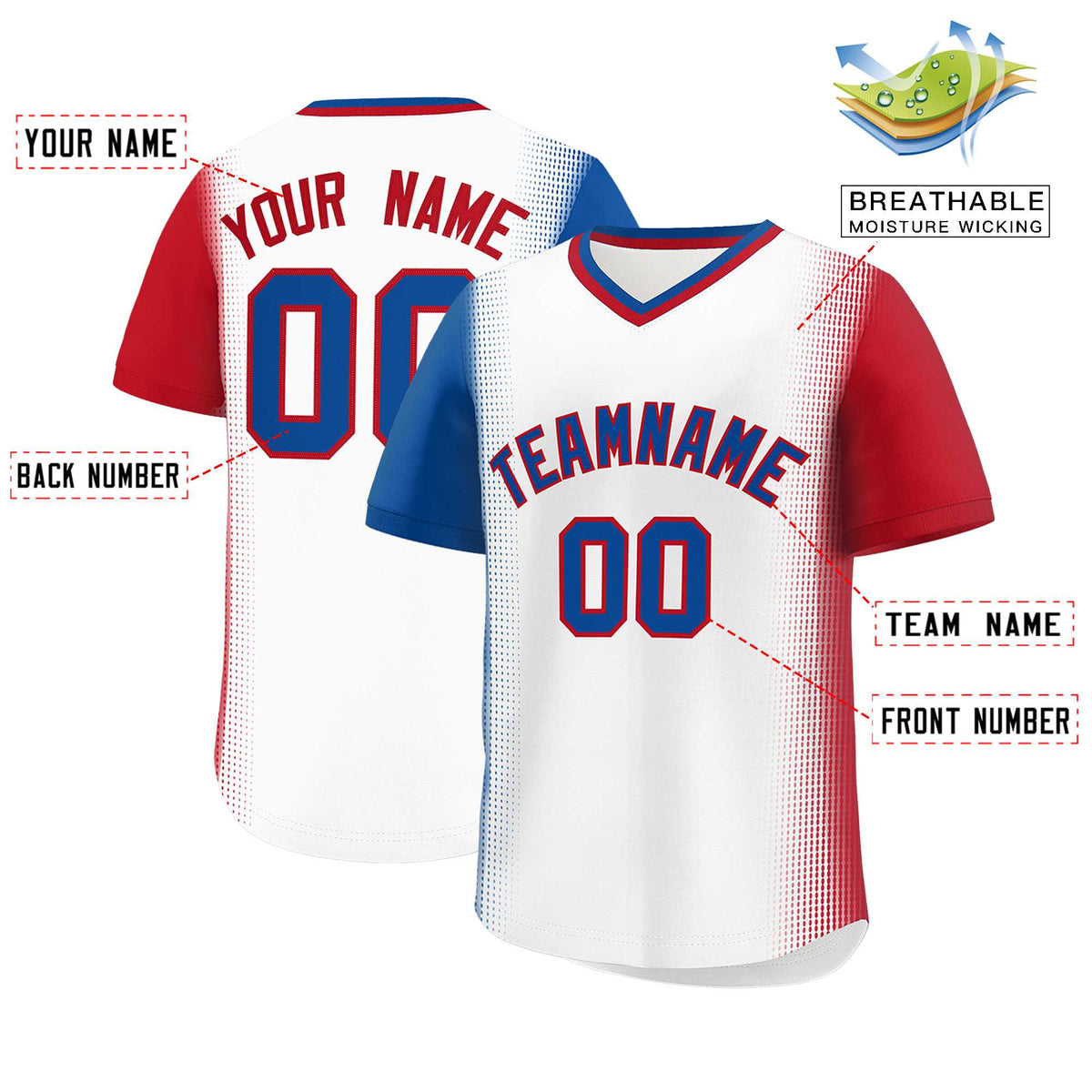 Custom White Royal-Red Personalized Raglan Sleeves Authentic Baseball Jersey | KXKSHOP