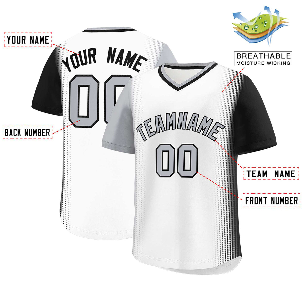 Custom White Gray-Black Personalized Raglan Sleeves Authentic Baseball Jersey | KXKSHOP