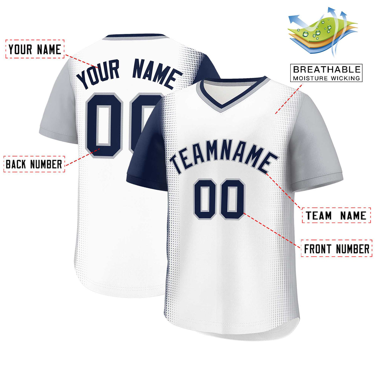 Custom White Navy-Gray Personalized Raglan Sleeves Authentic Baseball Jersey | KXKSHOP