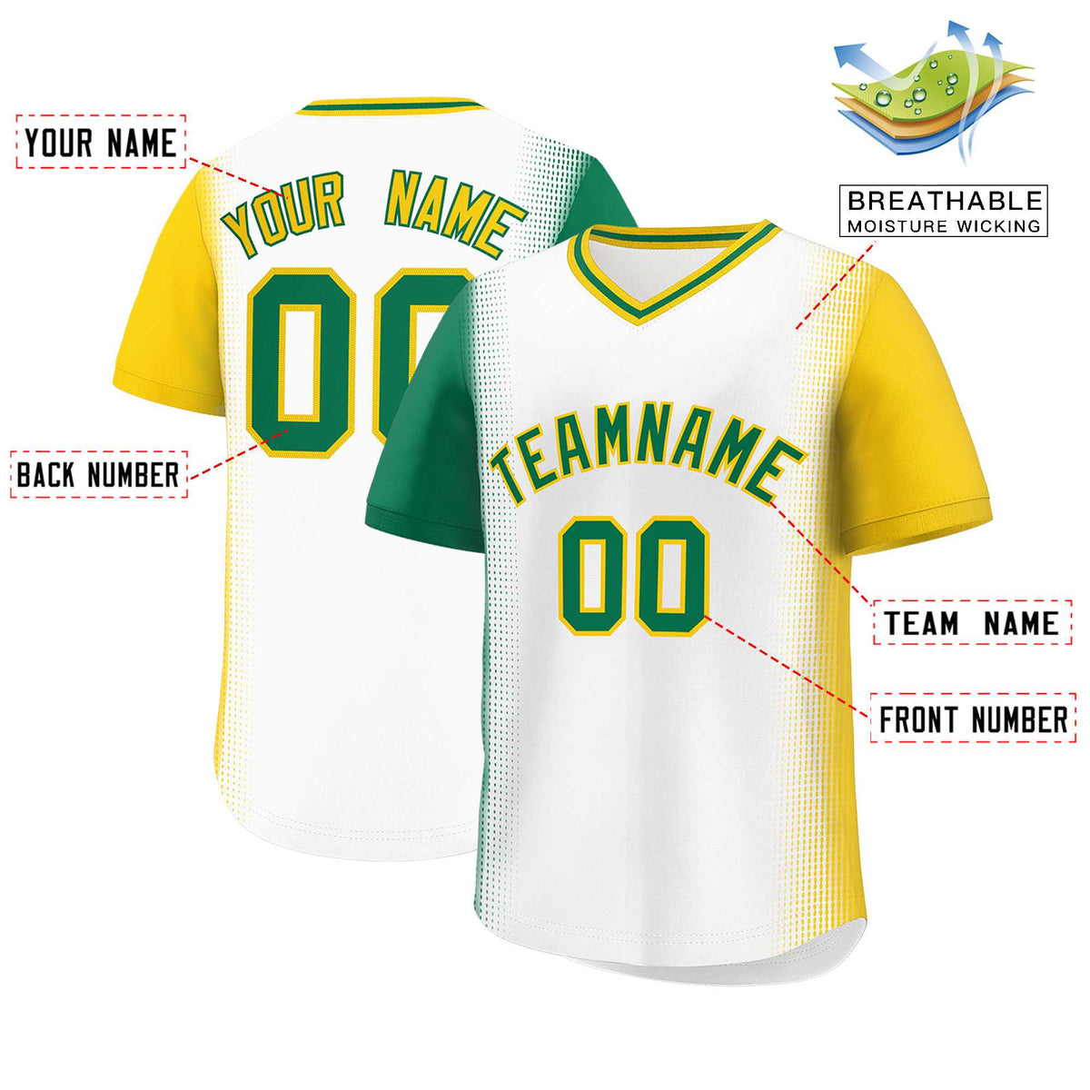 Custom White Kelly Green-Gold Personalized Raglan Sleeves Authentic Baseball Jersey | KXKSHOP