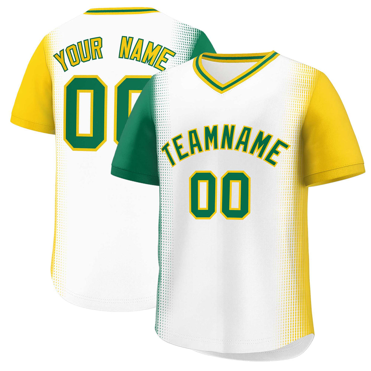 Custom White Kelly Green-Gold Personalized Raglan Sleeves Authentic Baseball Jersey | KXKSHOP