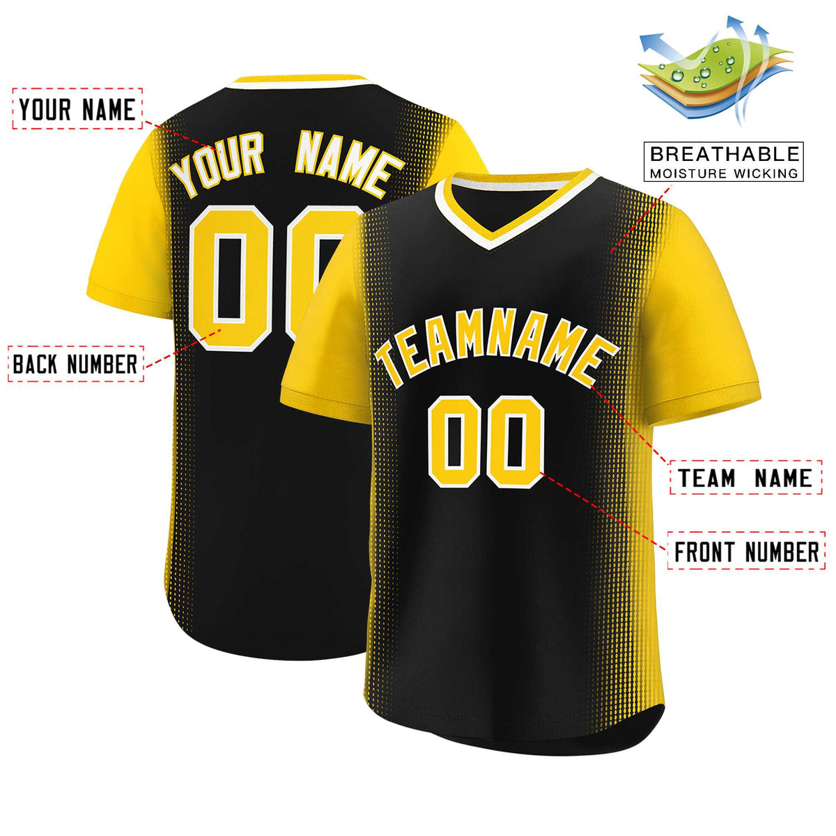Custom Black Gold Personalized Raglan Sleeves Authentic Baseball Jersey | KXKSHOP