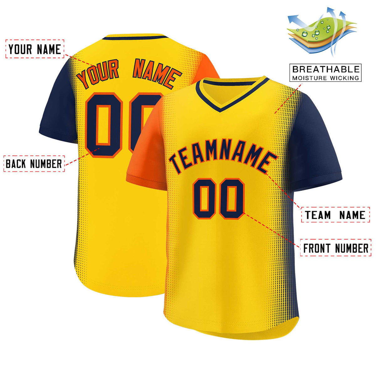 Custom Gold Orange-Navy Personalized Raglan Sleeves Authentic Baseball Jersey | KXKSHOP