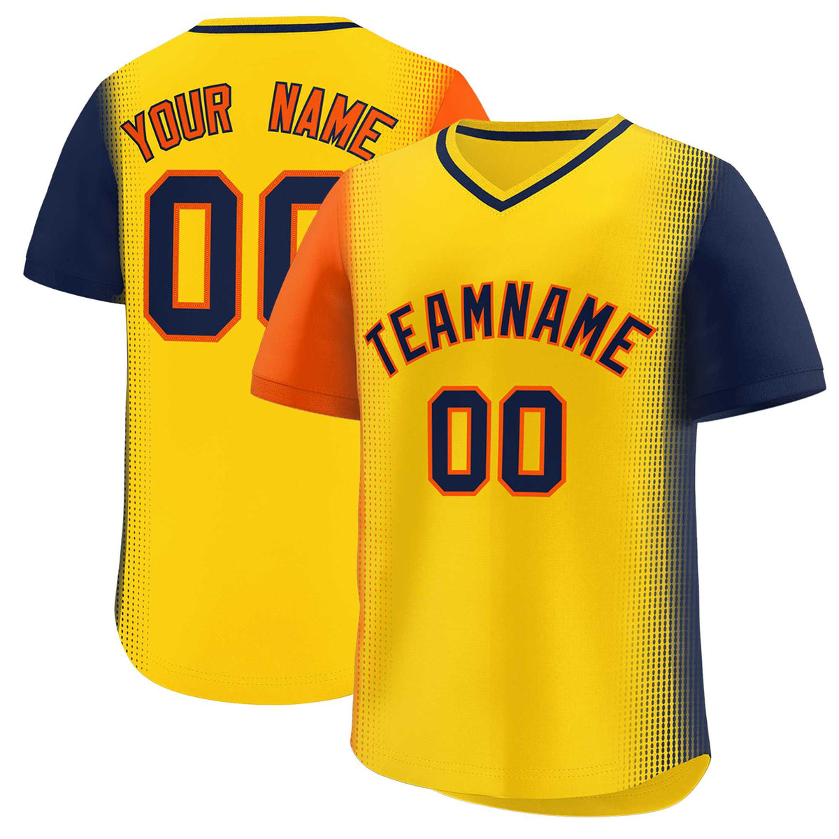 Custom Gold Orange-Navy Personalized Raglan Sleeves Authentic Baseball Jersey | KXKSHOP