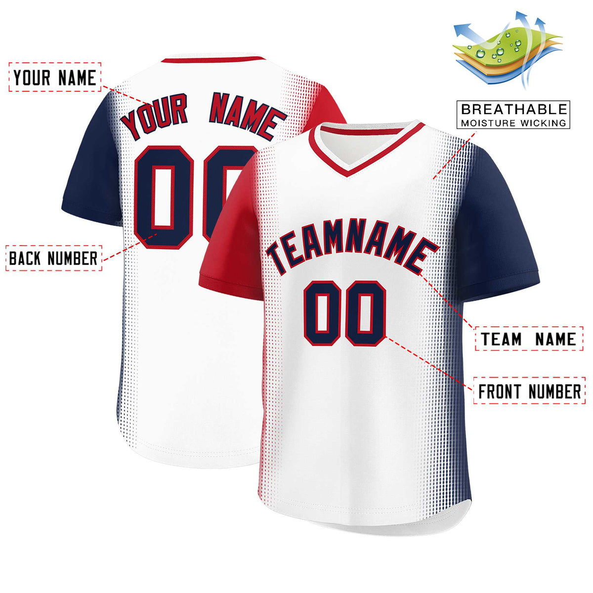 Custom White Red-Navy Personalized Raglan Sleeves Authentic Baseball Jersey | KXKSHOP