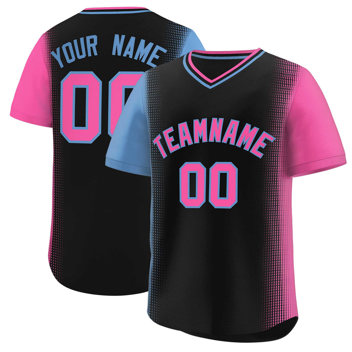 Custom Black Light Blue-Pink Personalized Raglan Sleeves Authentic Baseball Jersey | KXKSHOP