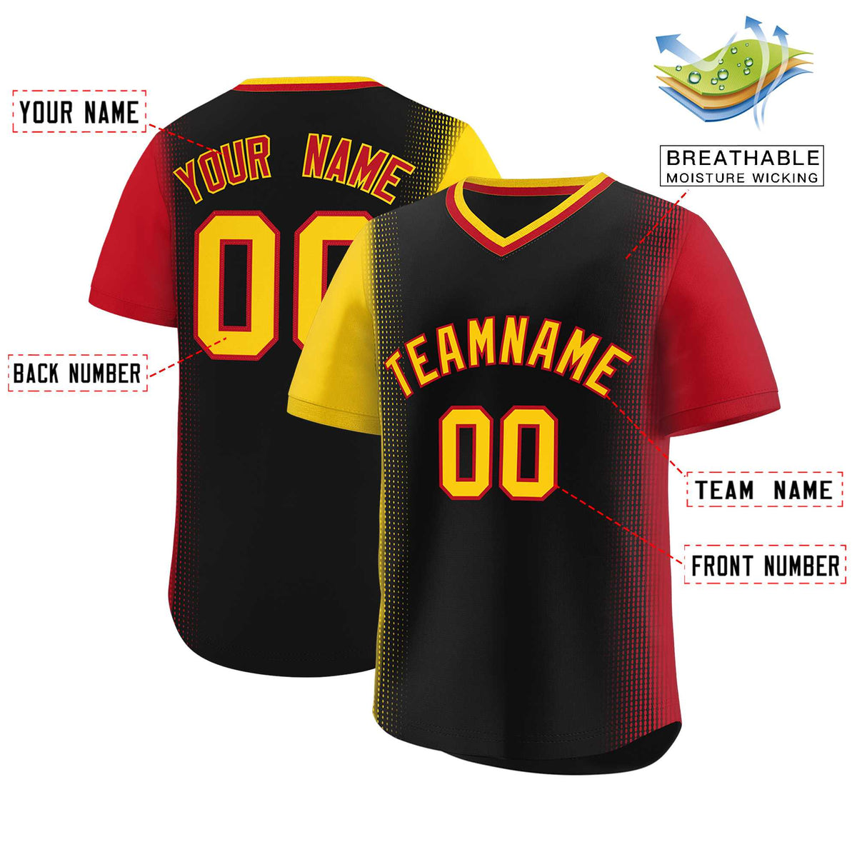 Custom Black Gold-Red Personalized Raglan Sleeves Authentic Baseball Jersey | KXKSHOP