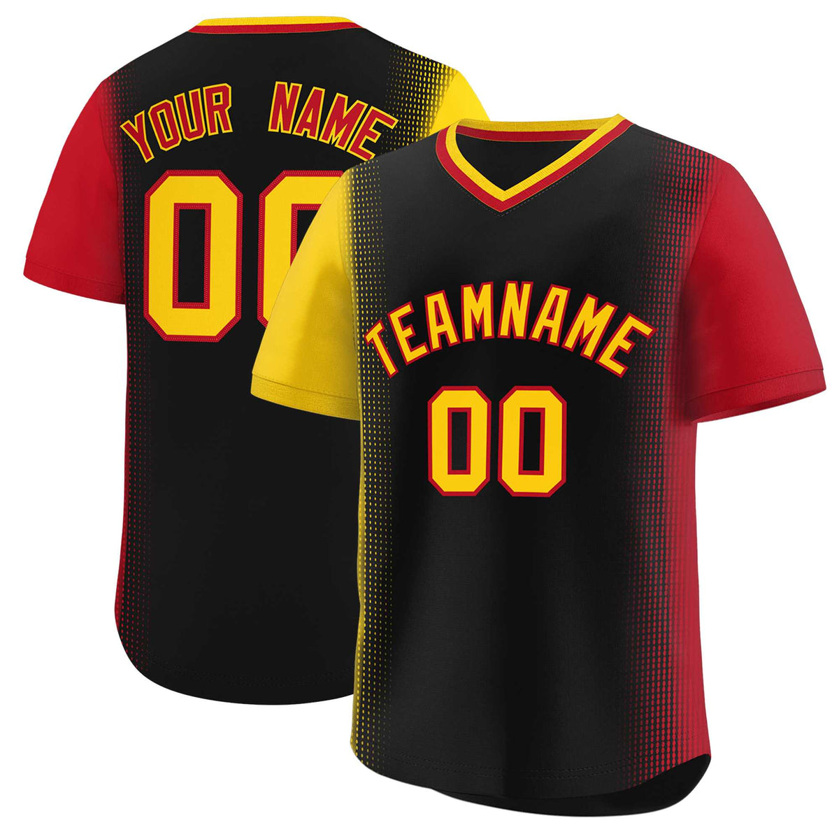 Custom Black Gold-Red Personalized Raglan Sleeves Authentic Baseball Jersey | KXKSHOP