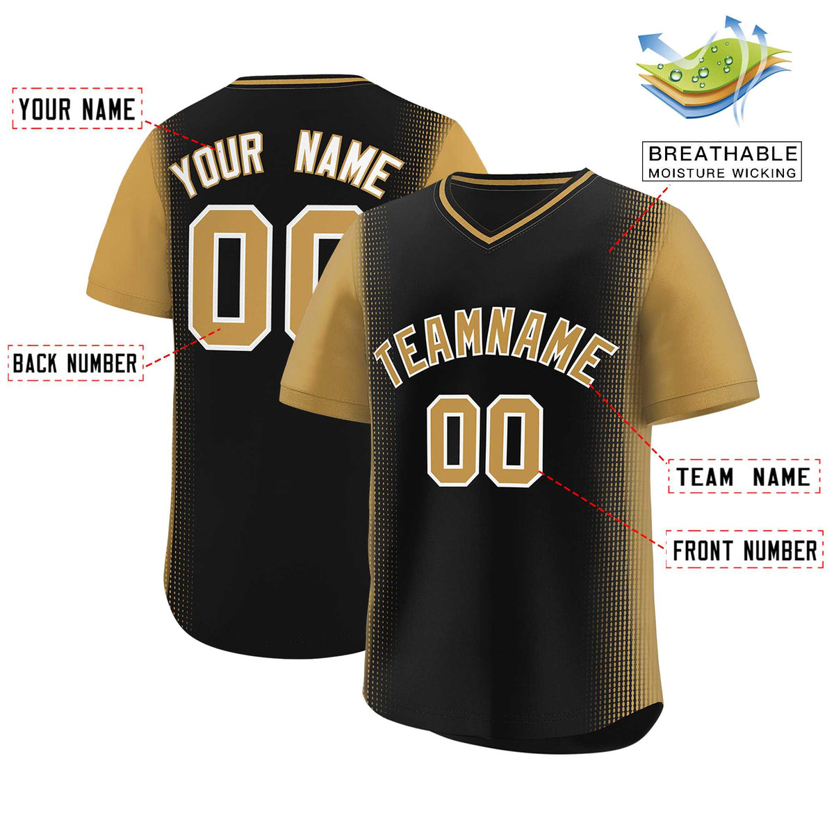 Custom Black Old Gold Personalized Raglan Sleeves Authentic Baseball Jersey | KXKSHOP