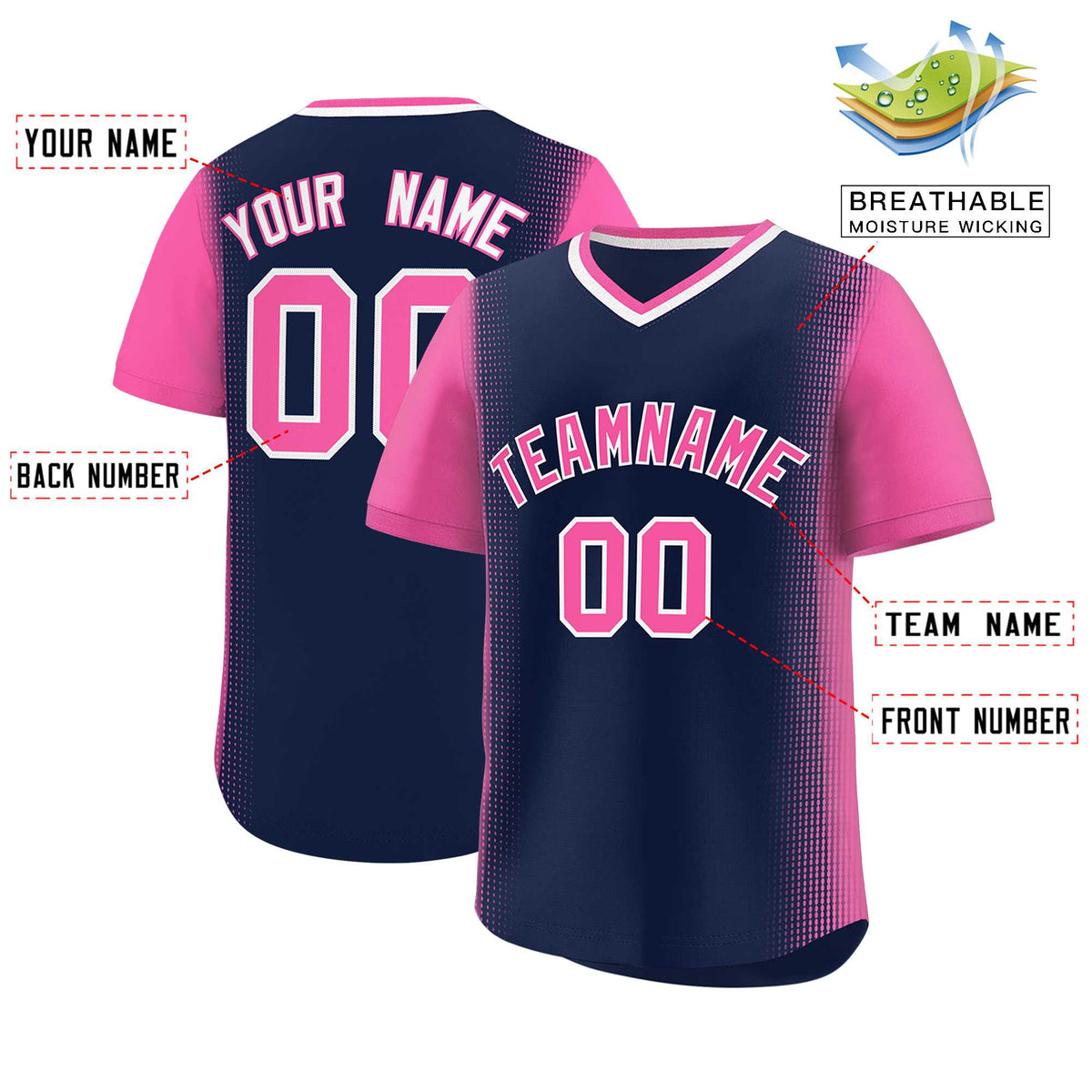 Custom Navy Pink Personalized Raglan Sleeves Authentic Baseball Jersey | KXKSHOP