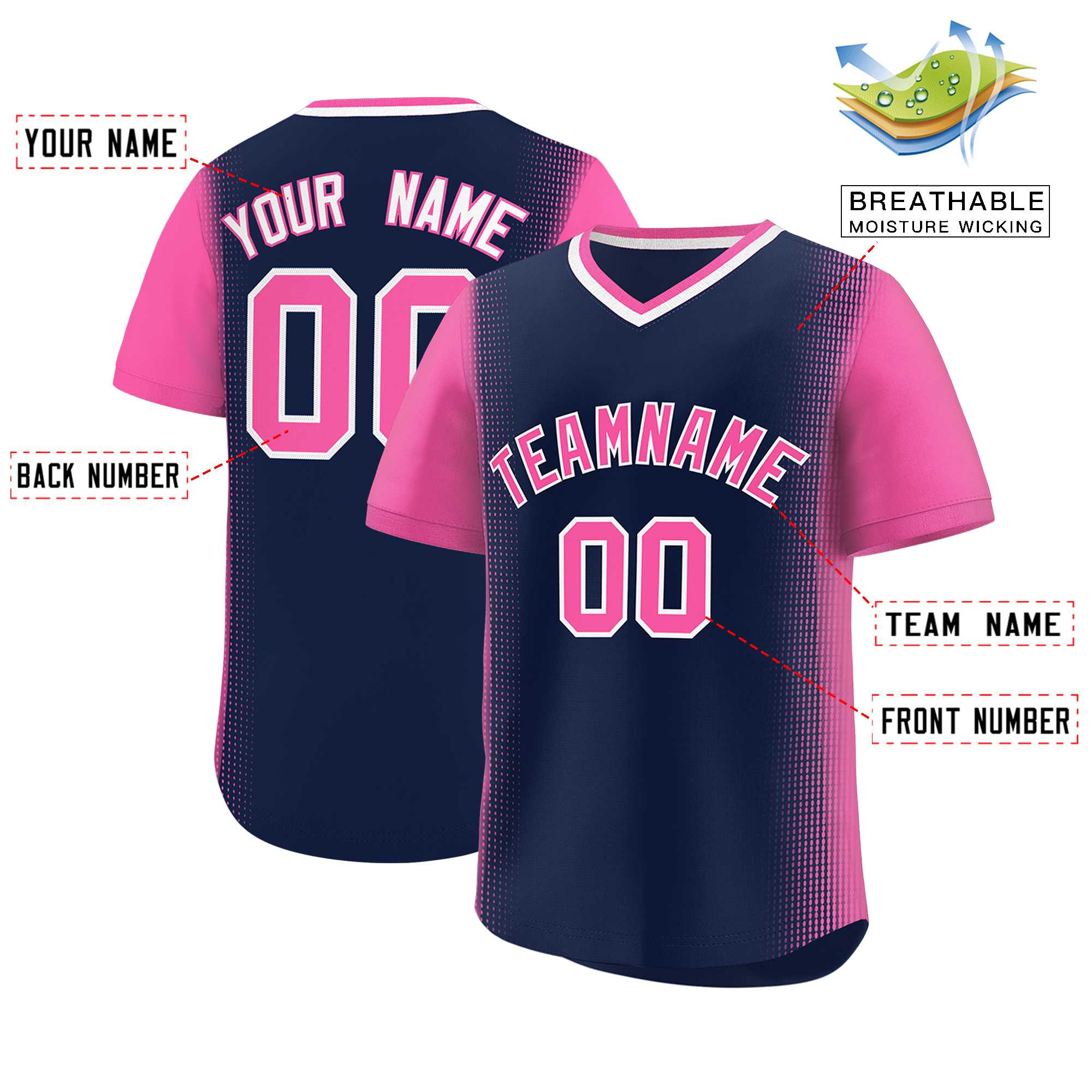 Custom Navy Pink Personalized Raglan Sleeves Authentic Baseball Jersey | KXKSHOP