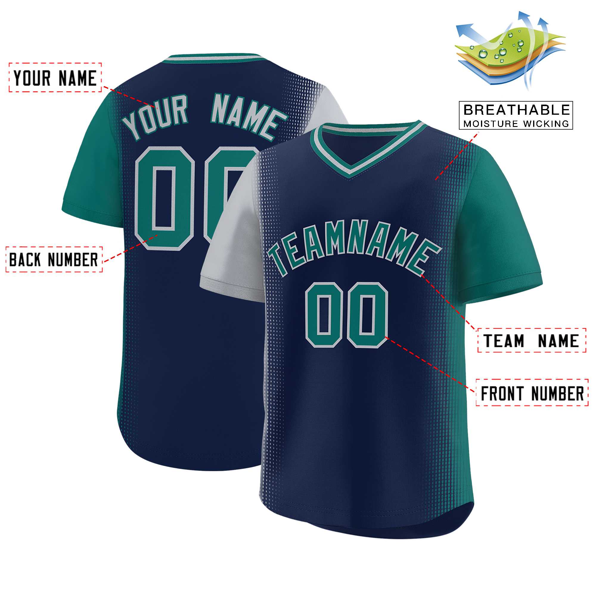 Custom Navy Gray-Aqua Personalized Raglan Sleeves Authentic Baseball Jersey | KXKSHOP