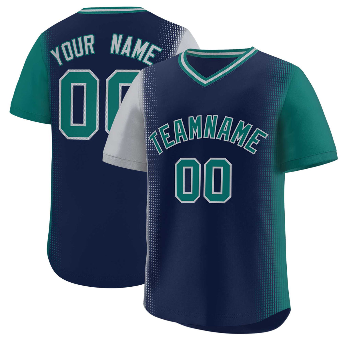 Custom Navy Gray-Aqua Personalized Raglan Sleeves Authentic Baseball Jersey | KXKSHOP
