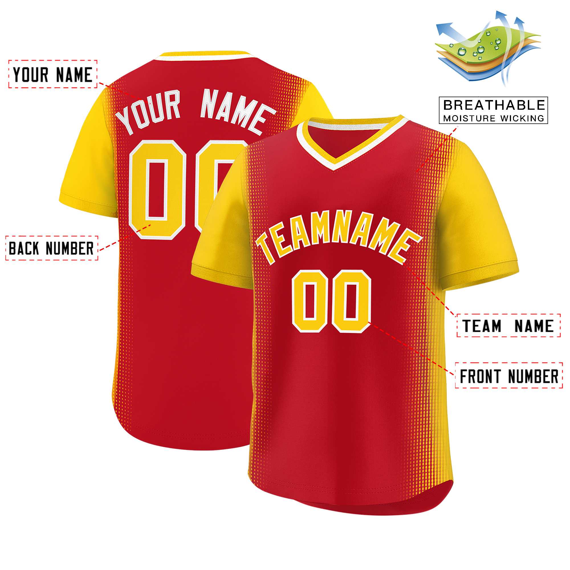 Custom Red Gold Personalized Raglan Sleeves Authentic Baseball Jersey | KXKSHOP