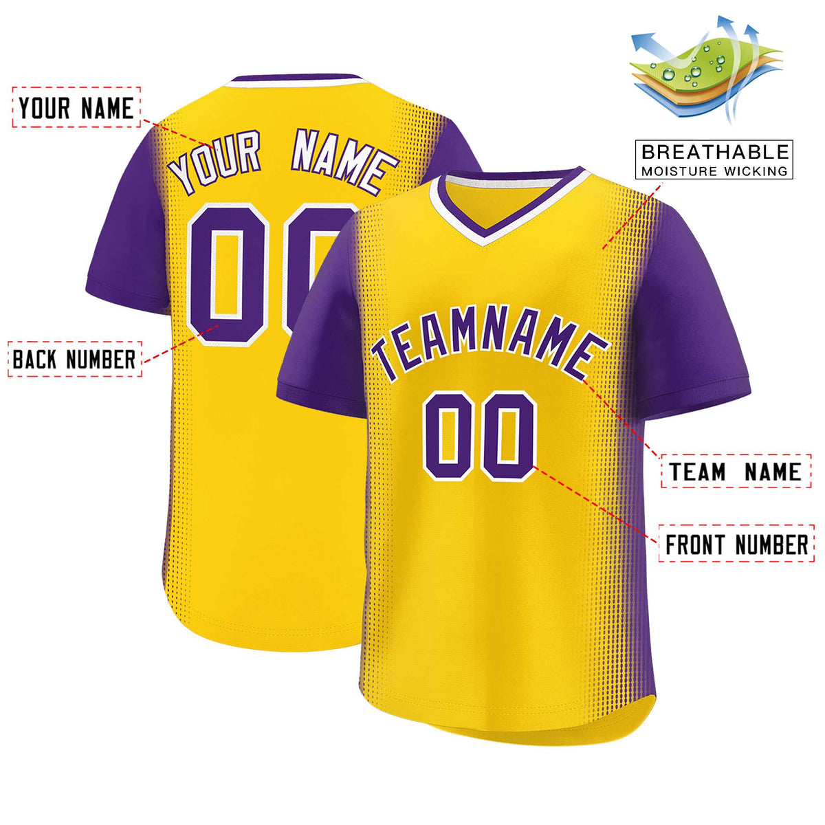 Custom Gold Purple Personalized Raglan Sleeves Authentic Baseball Jersey | KXKSHOP
