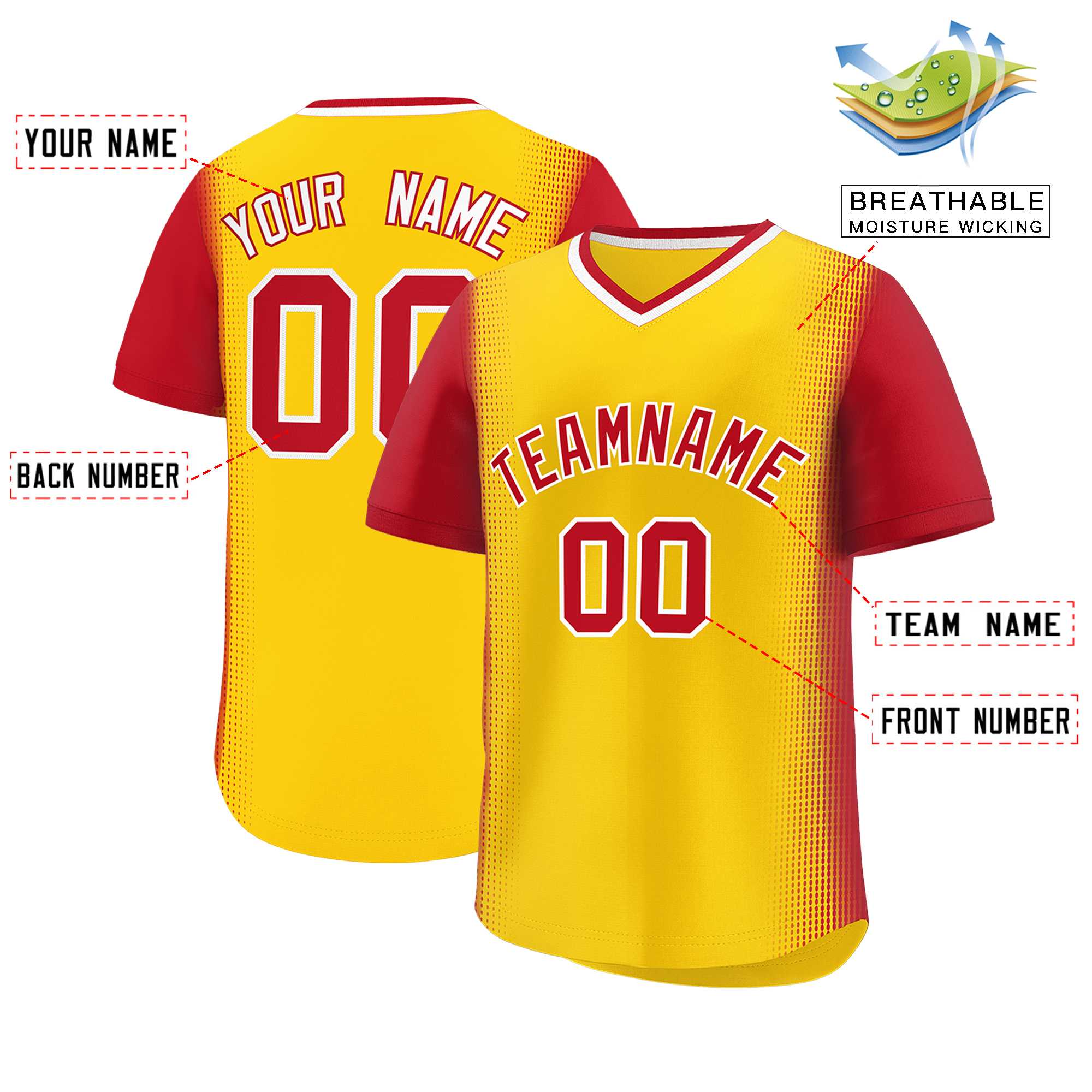 Custom Gold Red Personalized Raglan Sleeves Authentic Baseball Jersey | KXKSHOP