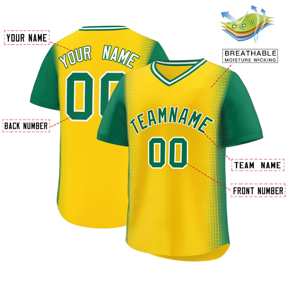 Custom Gold Kelly Green Personalized Raglan Sleeves Authentic Baseball Jersey | KXKSHOP