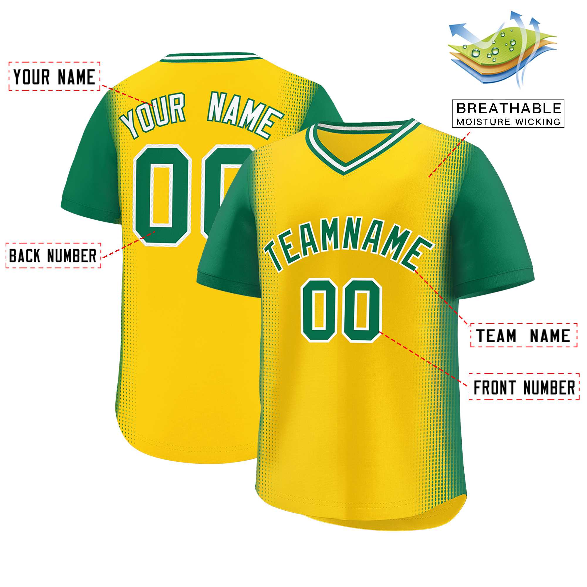 Custom Gold Kelly Green Personalized Raglan Sleeves Authentic Baseball Jersey | KXKSHOP