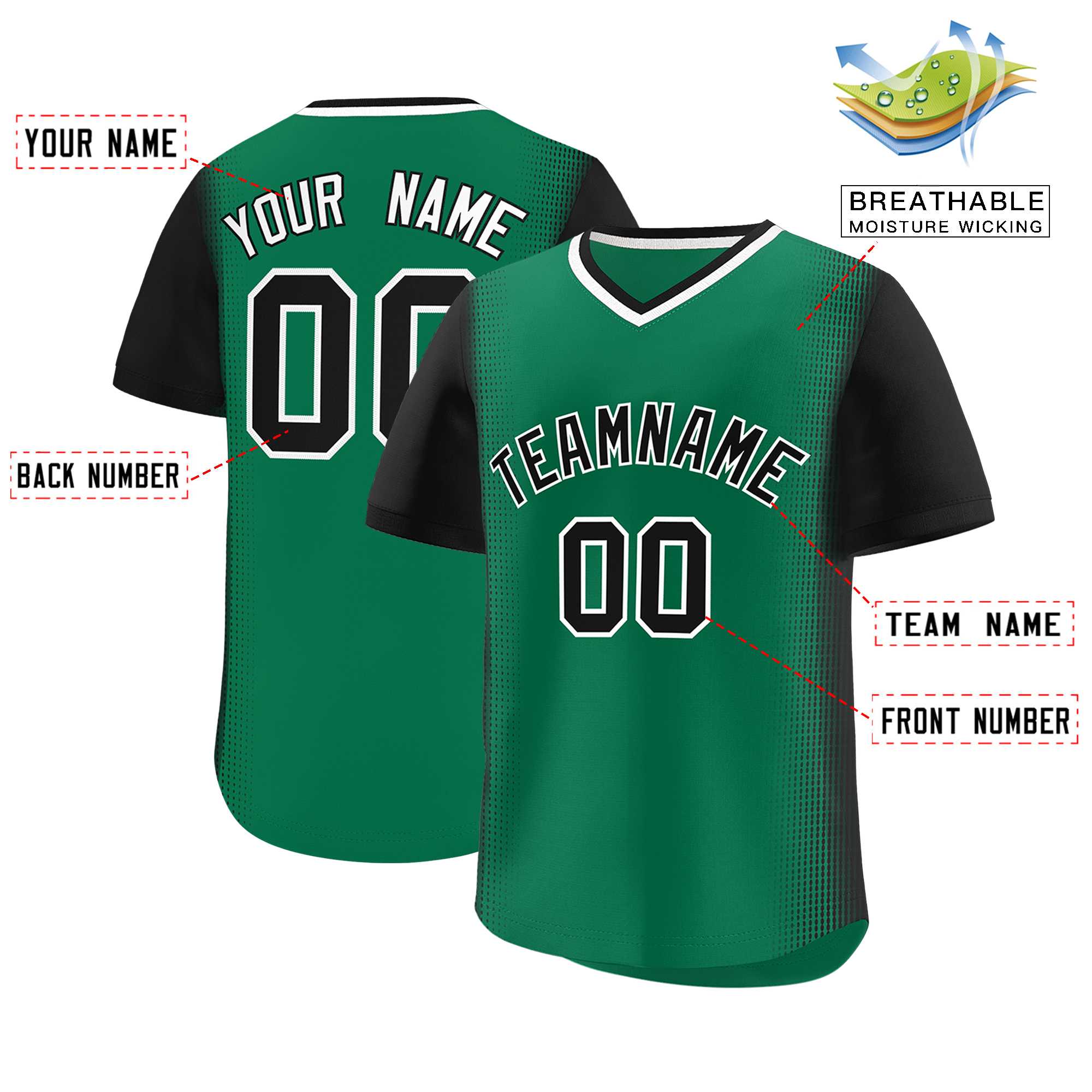 Custom Kelly Green Black Personalized Raglan Sleeves Authentic Baseball Jersey | KXKSHOP