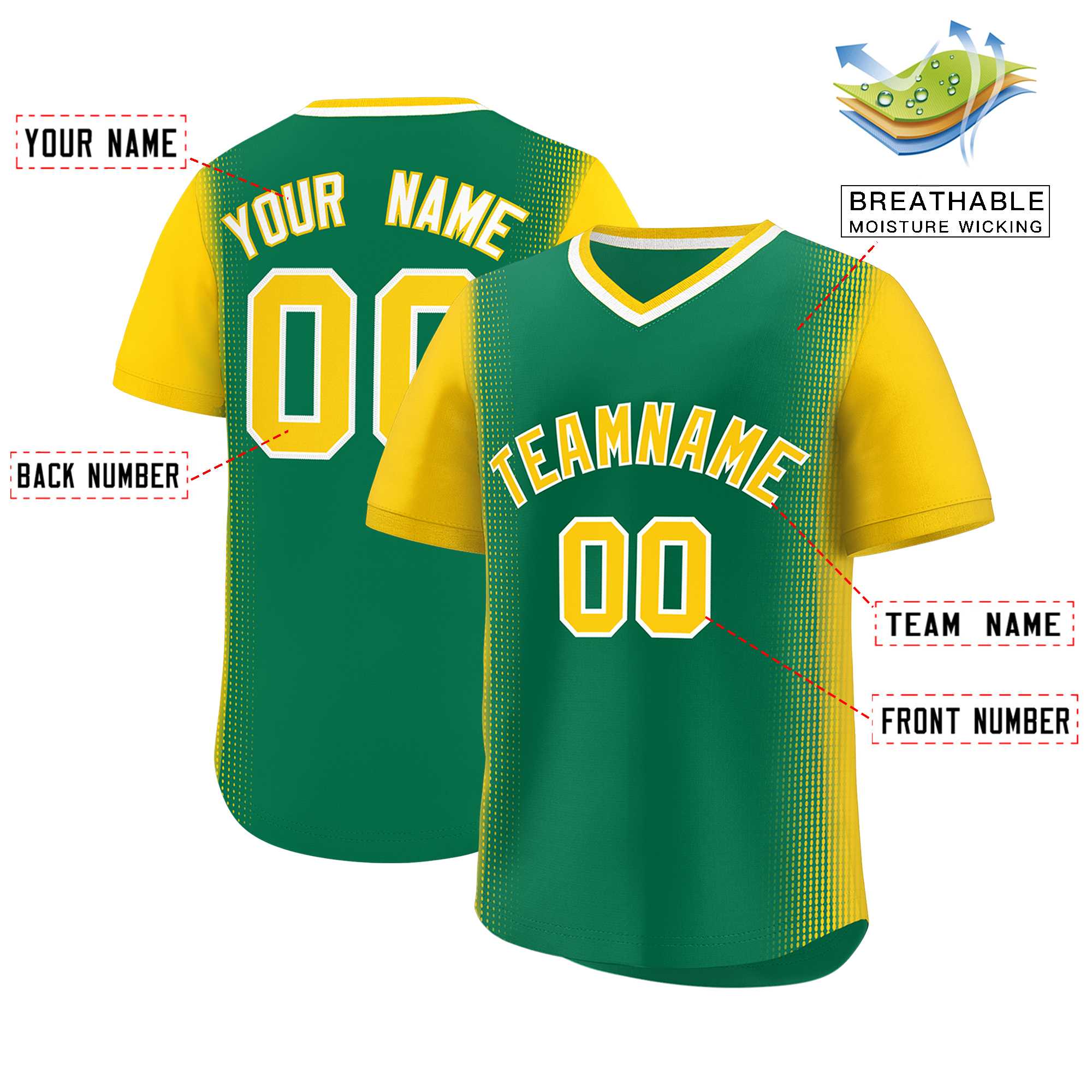 Custom Kelly Green Gold Personalized Raglan Sleeves Authentic Baseball Jersey | KXKSHOP