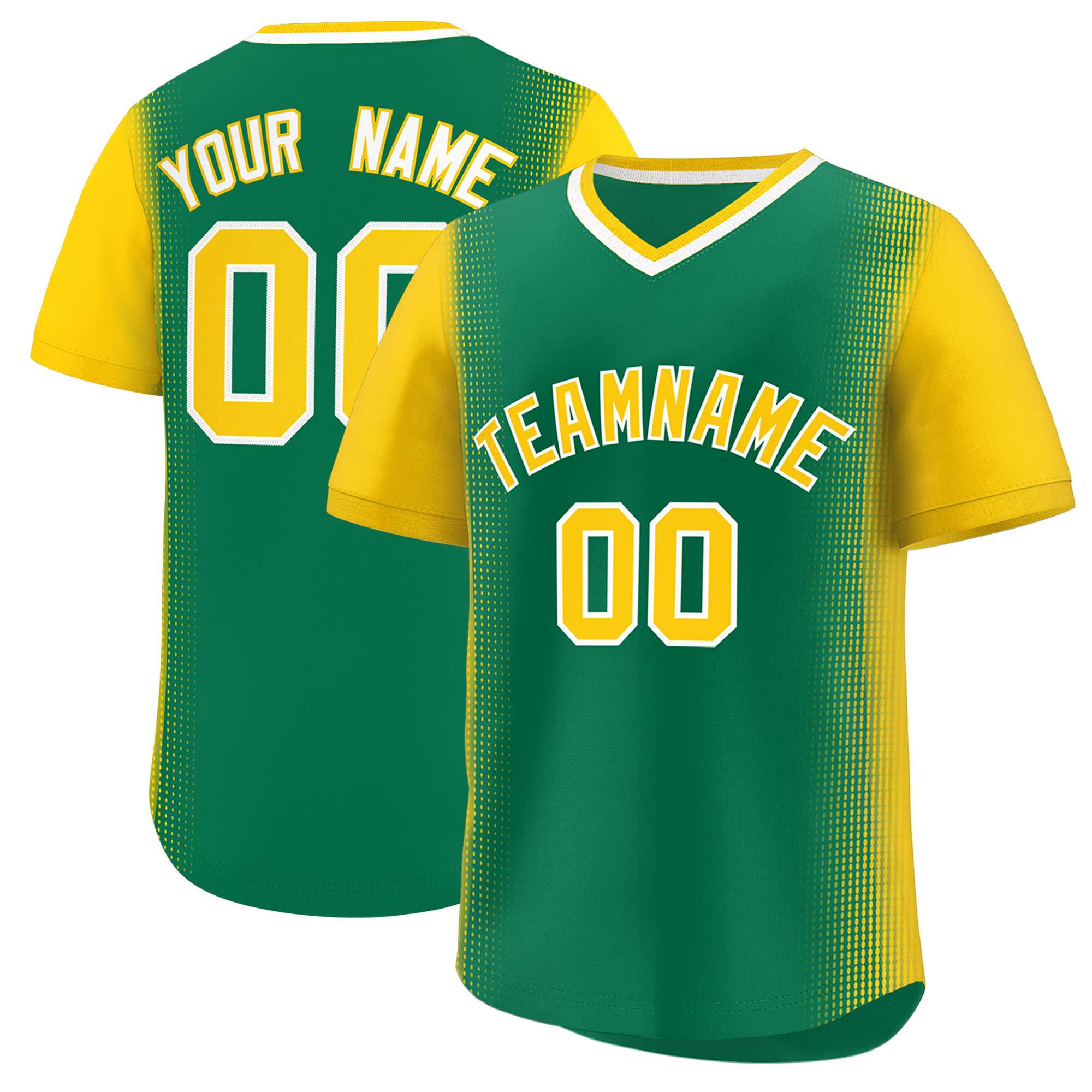 Custom Kelly Green Gold Personalized Raglan Sleeves Authentic Baseball Jersey | KXKSHOP