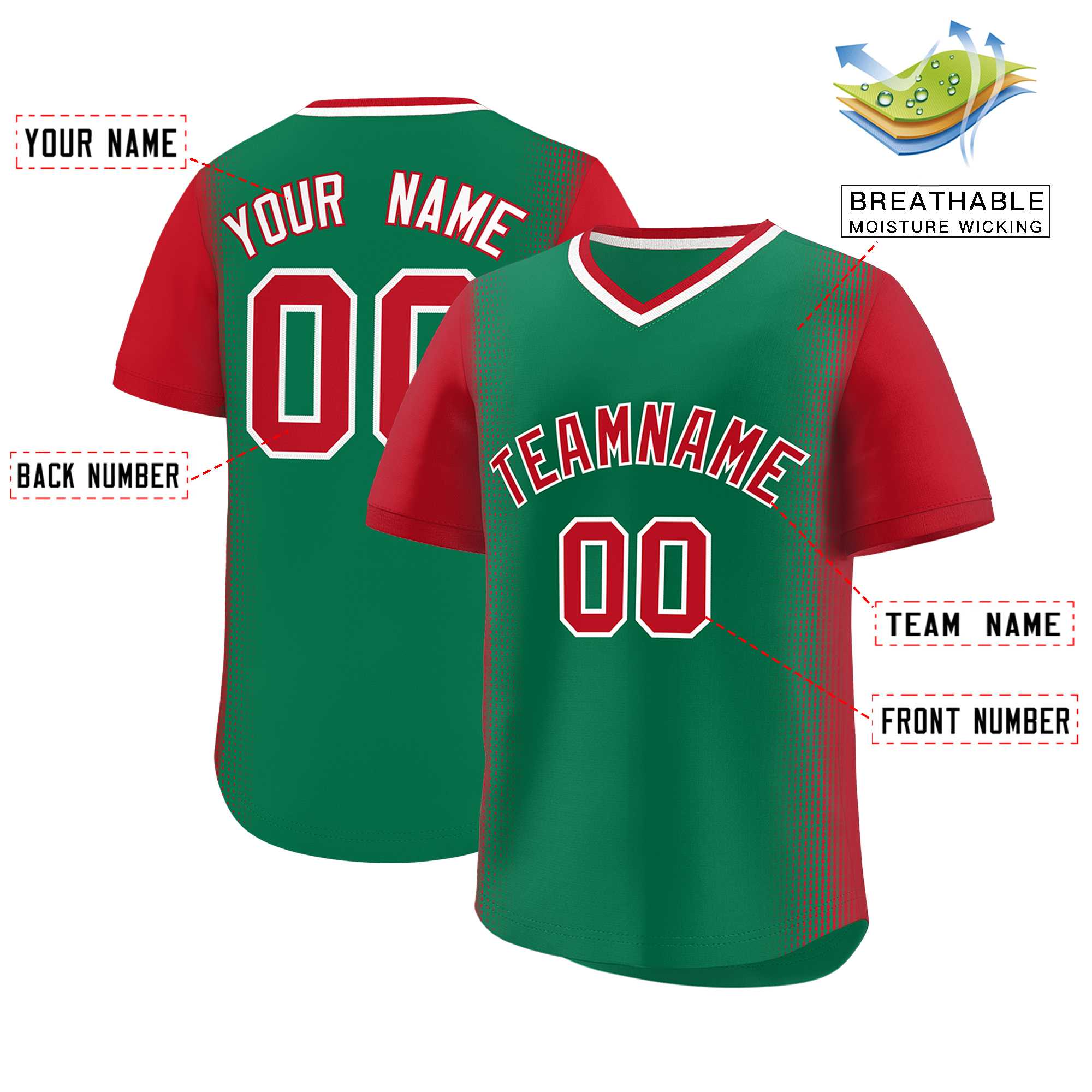 Custom Kelly Green Red Personalized Raglan Sleeves Authentic Baseball Jersey | KXKSHOP
