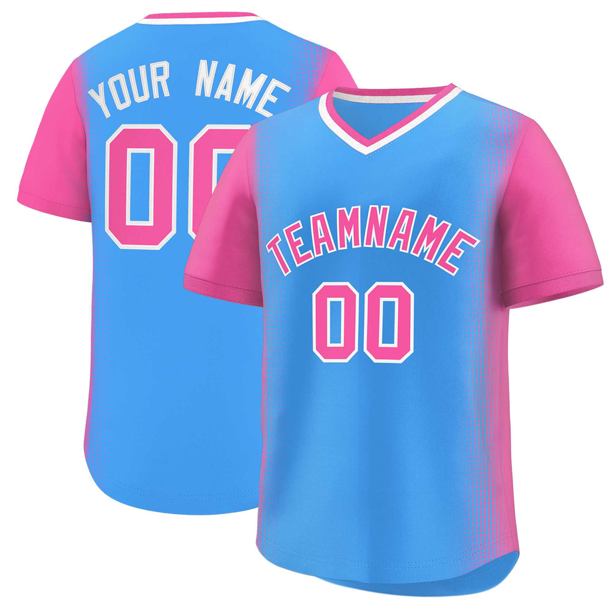 Custom Powder Blue Pink Personalized Raglan Sleeves Authentic Baseball Jersey | KXKSHOP