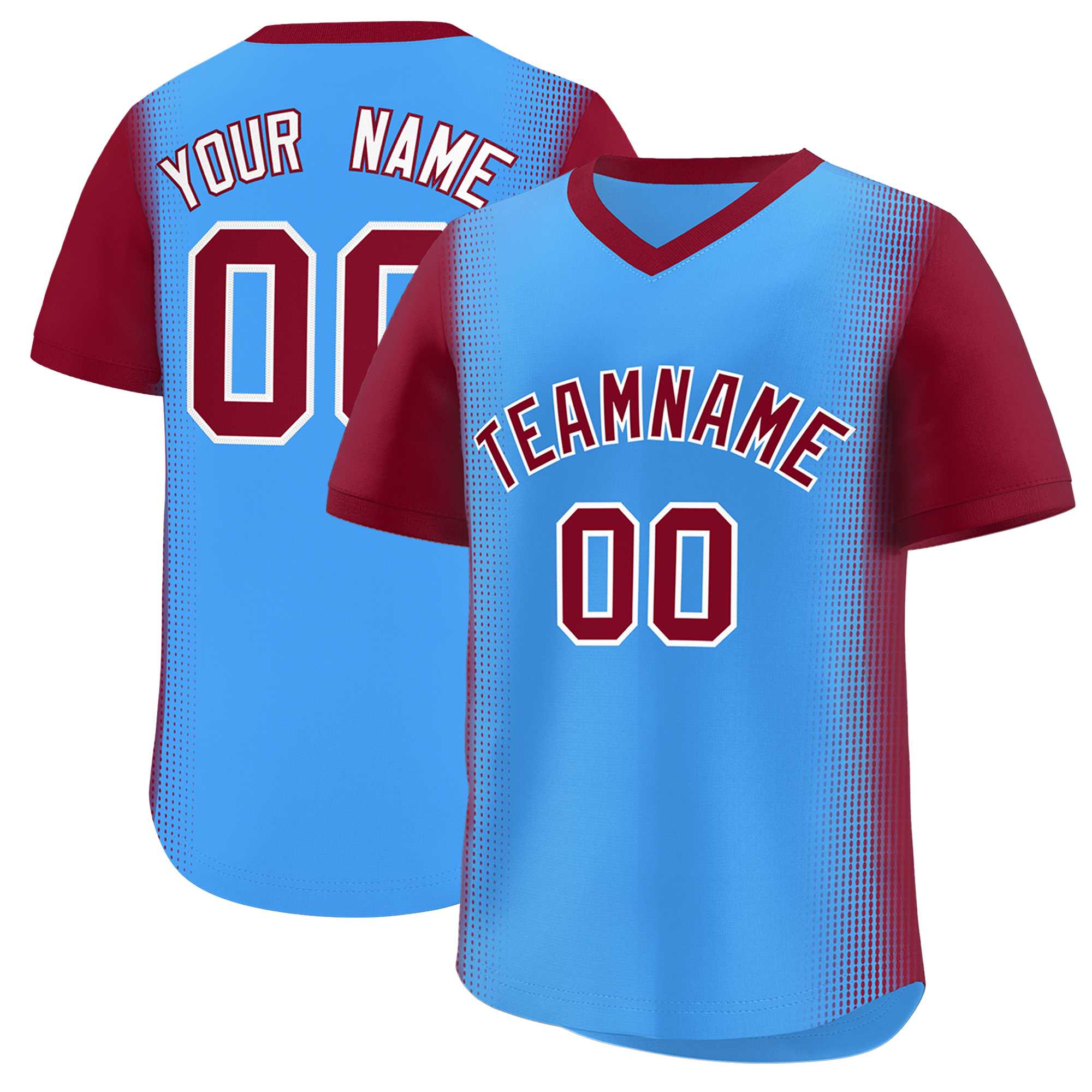 Custom Powder Blue Crimson Personalized Raglan Sleeves Authentic Baseball Jersey | KXKSHOP