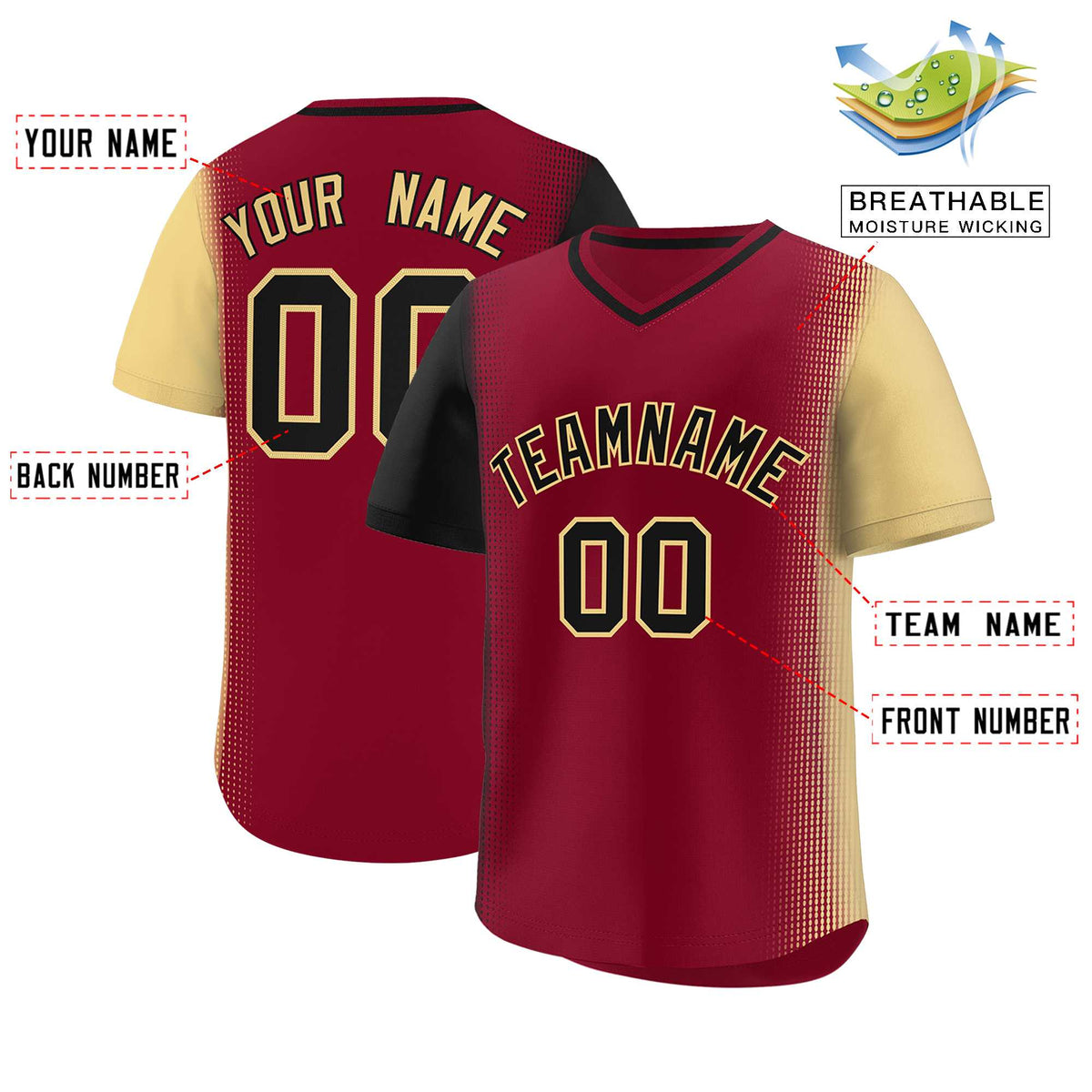 Custom Crimson Black-Khaki Personalized Raglan Sleeves Authentic Baseball Jersey | KXKSHOP