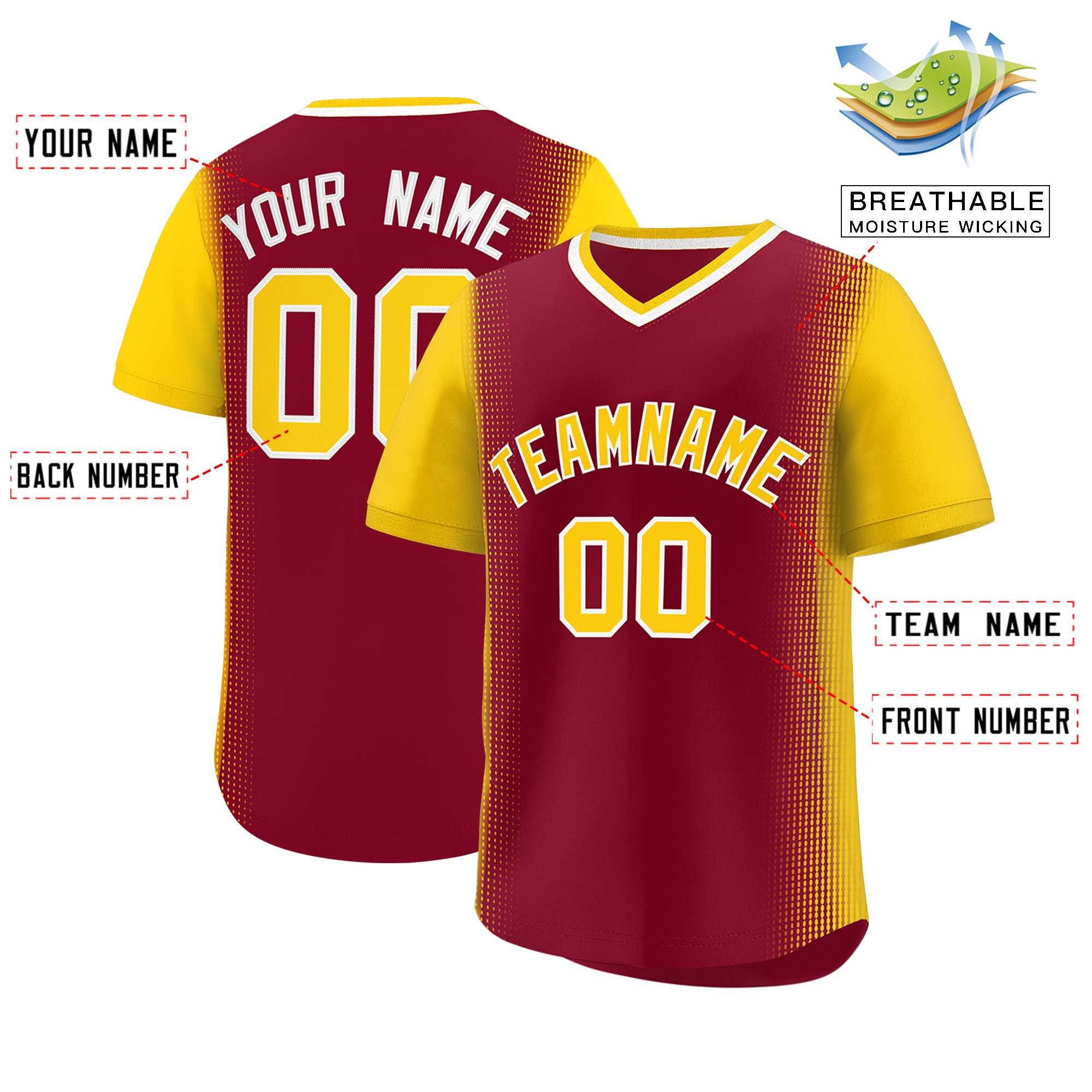 Custom Crimson Gold Personalized Raglan Sleeves Authentic Baseball Jersey | KXKSHOP