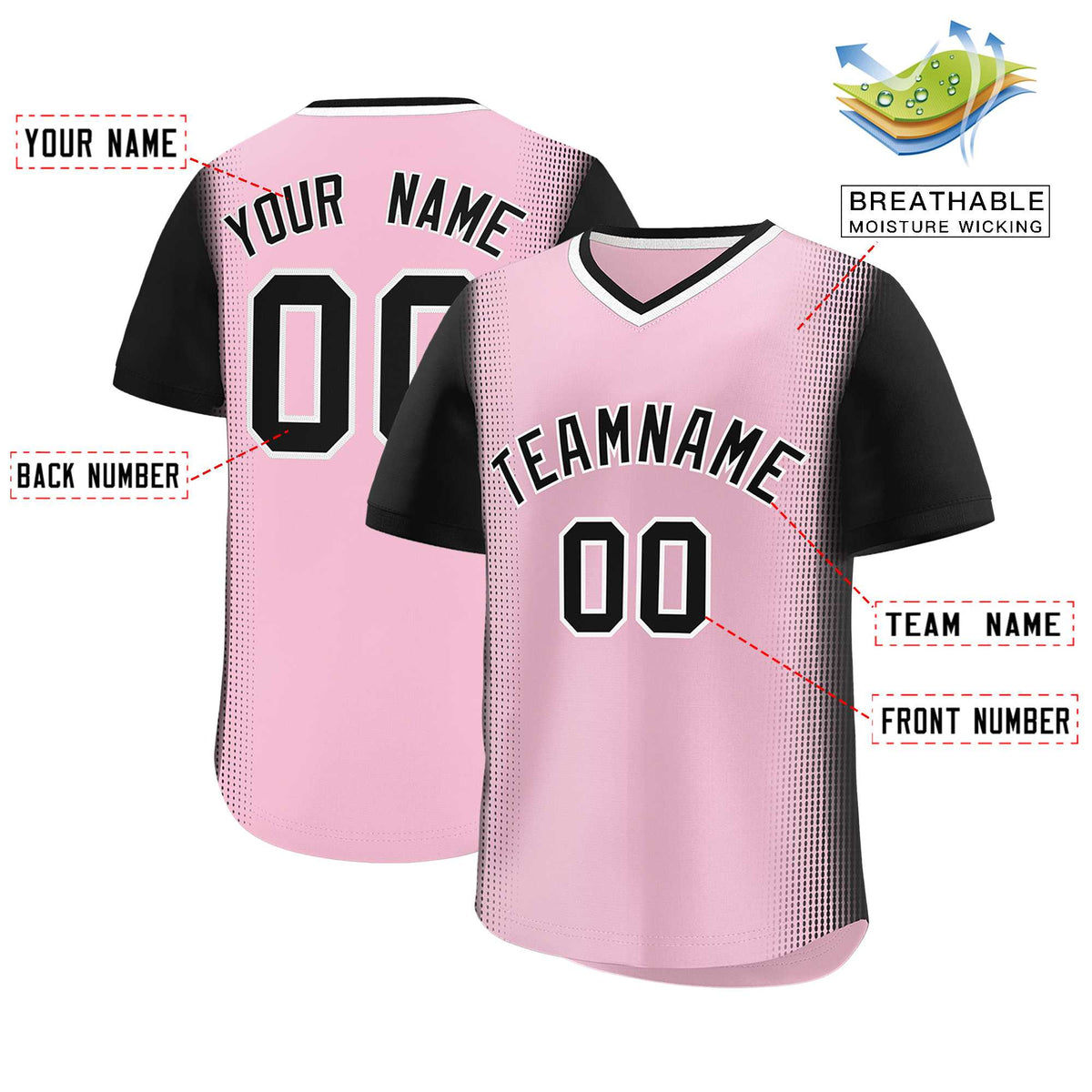 Custom Light Pink Black Personalized Raglan Sleeves Authentic Baseball Jersey | KXKSHOP