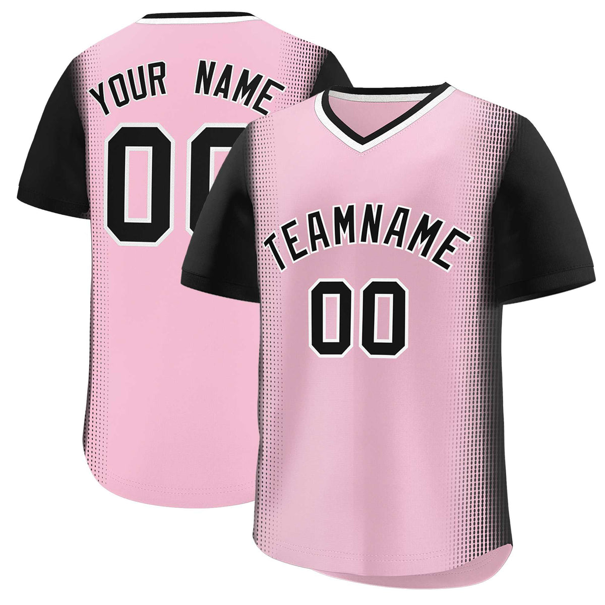 Custom Light Pink Black Personalized Raglan Sleeves Authentic Baseball Jersey | KXKSHOP