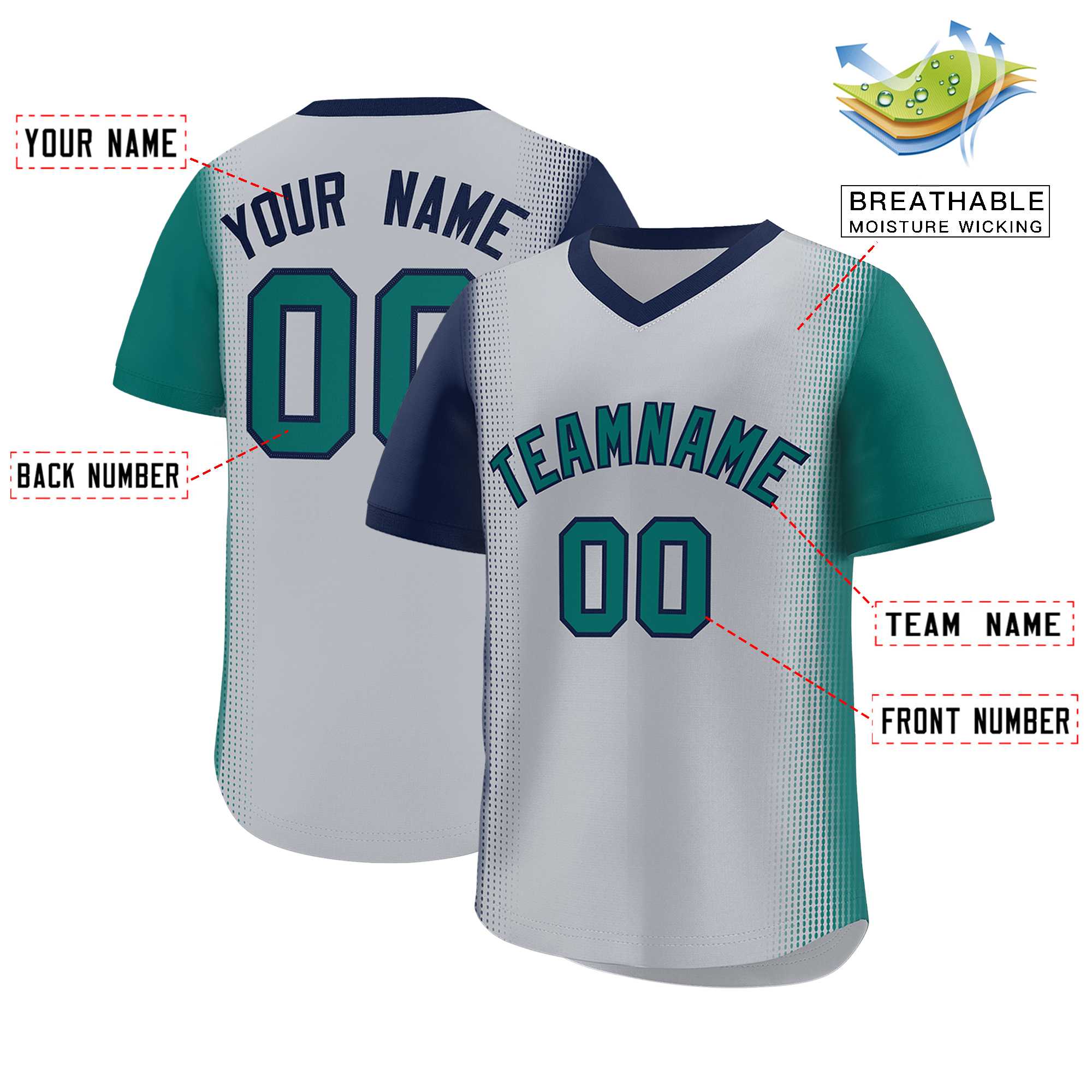 Custom Gray Navy-Aqua Personalized Raglan Sleeves Authentic Baseball Jersey | KXKSHOP