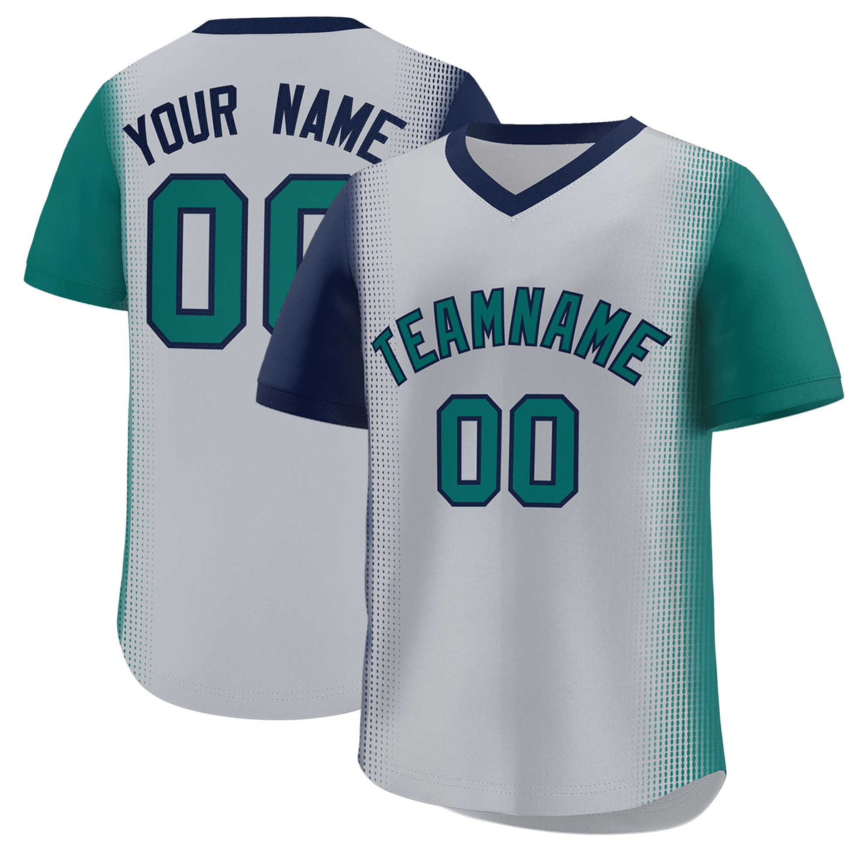 Custom Gray Navy-Aqua Personalized Raglan Sleeves Authentic Baseball Jersey | KXKSHOP