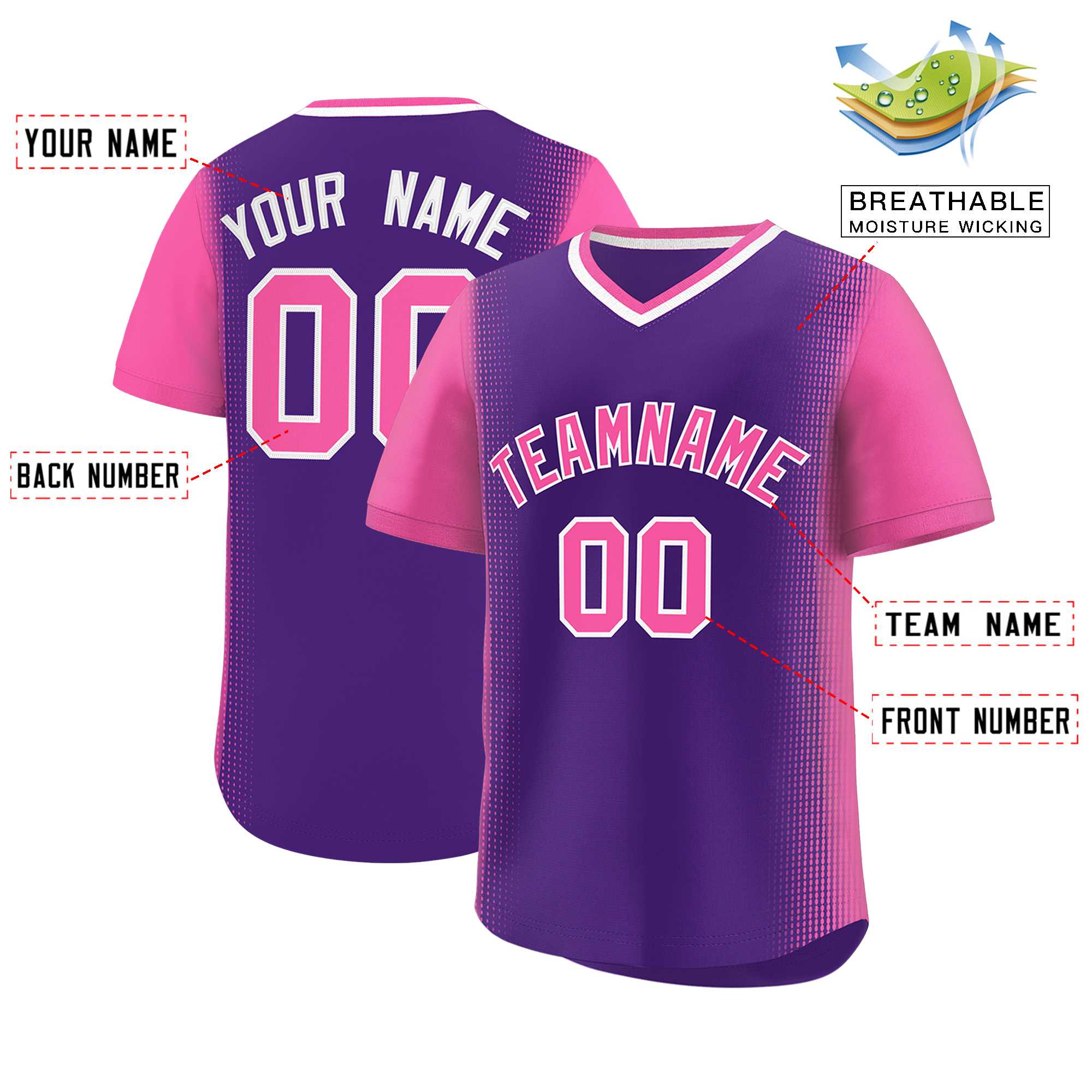 Custom Purple Pink Personalized Raglan Sleeves Authentic Baseball Jersey | KXKSHOP