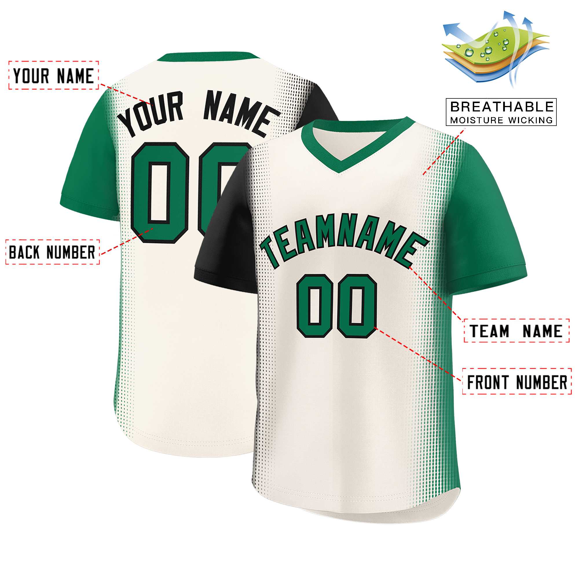 Custom Cream Black-Kelly Green Personalized Raglan Sleeves Authentic Baseball Jersey | KXKSHOP
