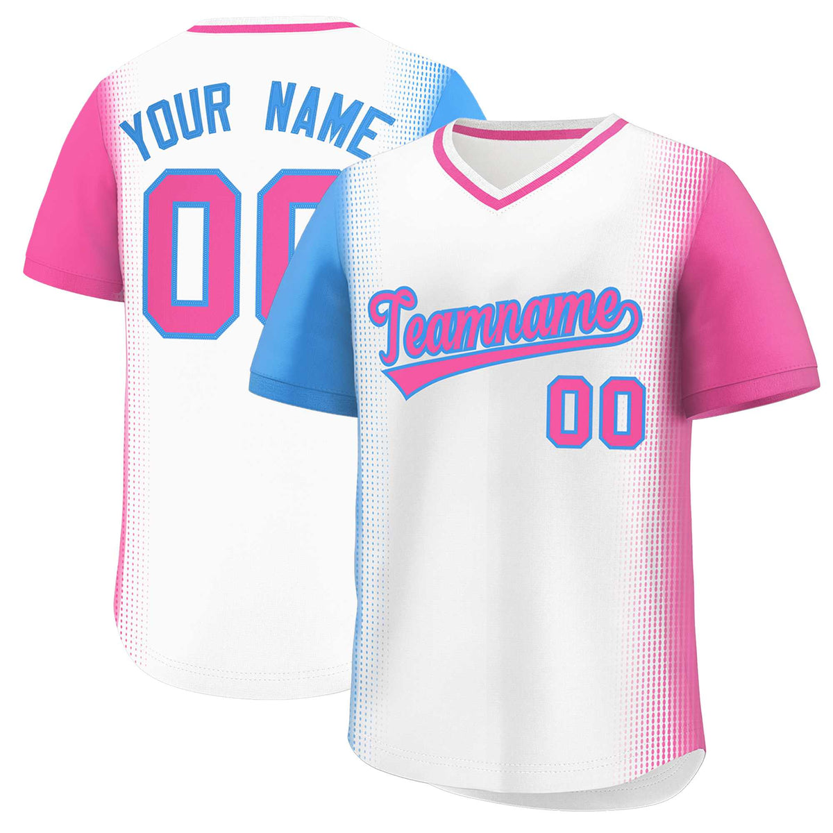 Custom White Powder Blue-Pink Personalized Raglan Sleeves Authentic Baseball Jersey | KXKSHOP