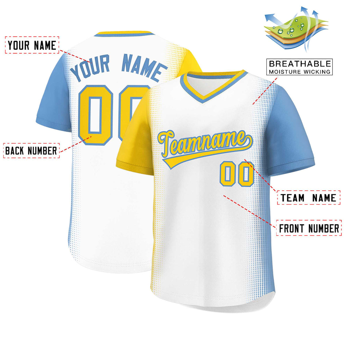 Custom White Gold-Light Blue Personalized Raglan Sleeves Authentic Baseball Jersey | KXKSHOP