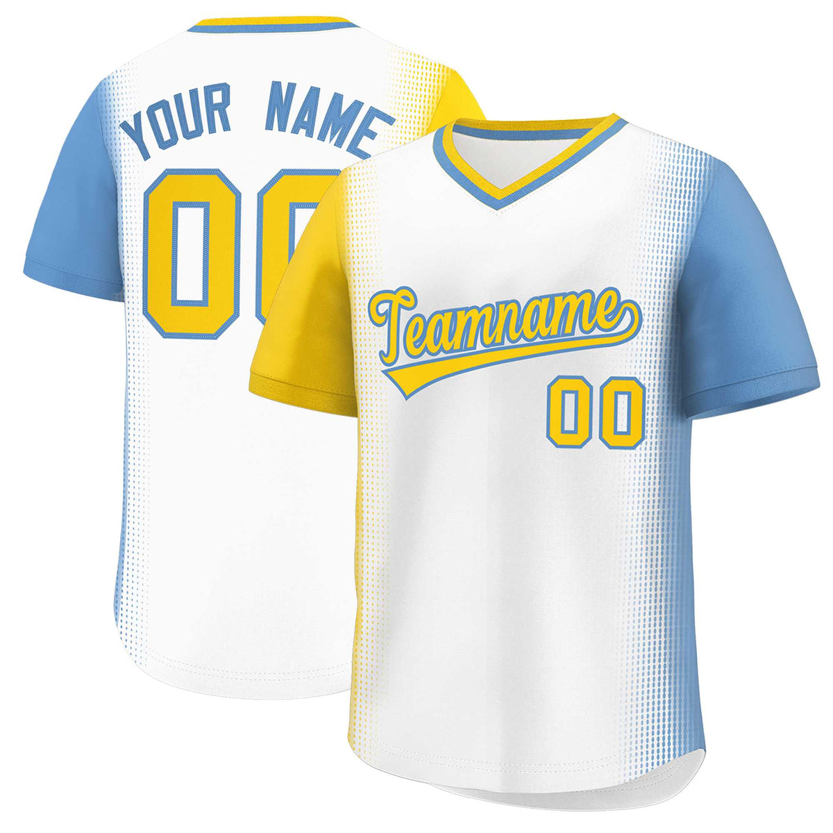 Custom White Gold-Light Blue Personalized Raglan Sleeves Authentic Baseball Jersey | KXKSHOP