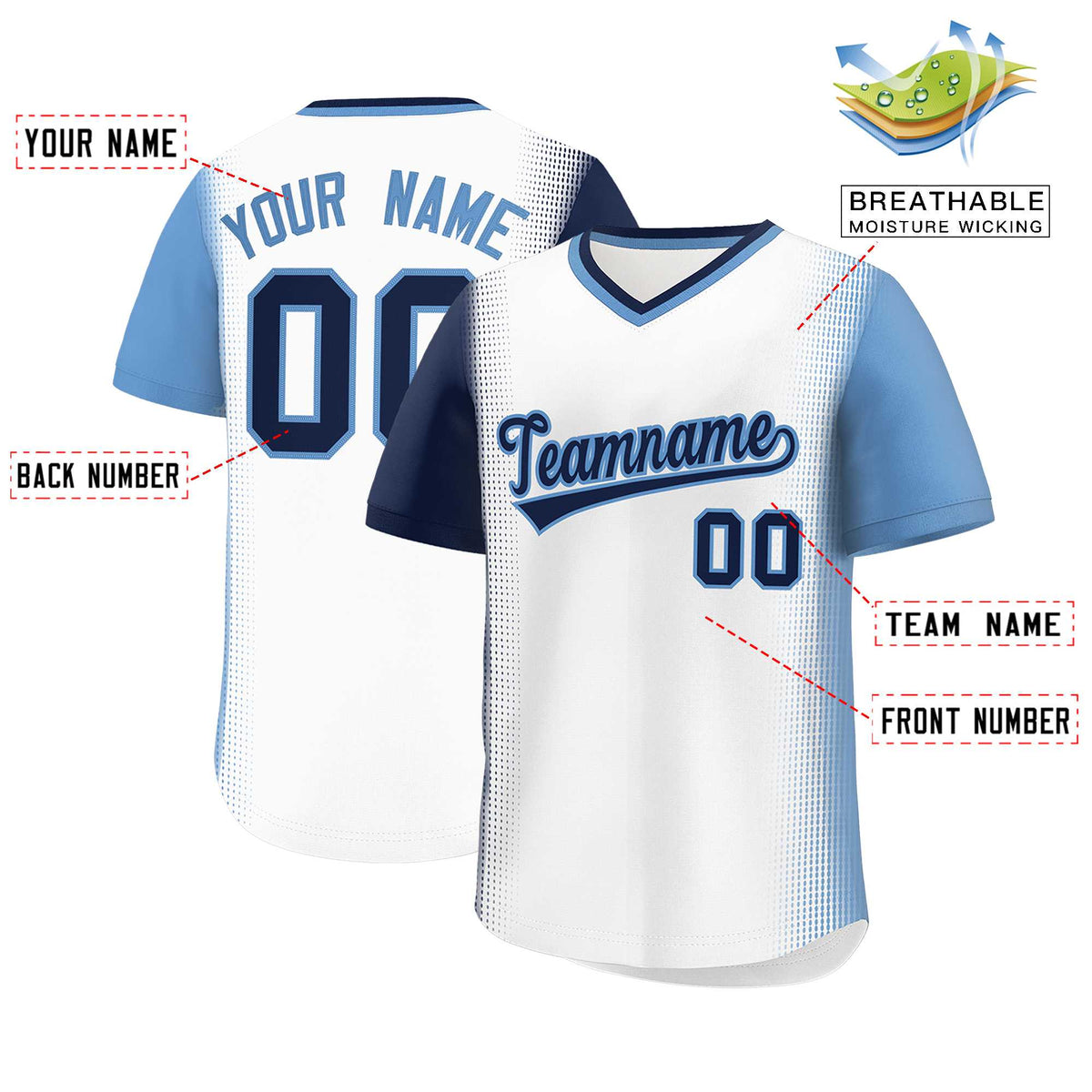 Custom White Navy-Light Blue Personalized Raglan Sleeves Authentic Baseball Jersey | KXKSHOP