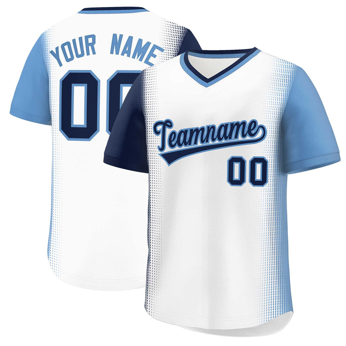 Custom White Navy-Light Blue Personalized Raglan Sleeves Authentic Baseball Jersey | KXKSHOP