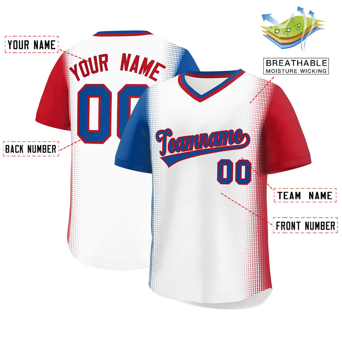 Custom White Royal-Red Personalized Raglan Sleeves Authentic Baseball Jersey | KXKSHOP