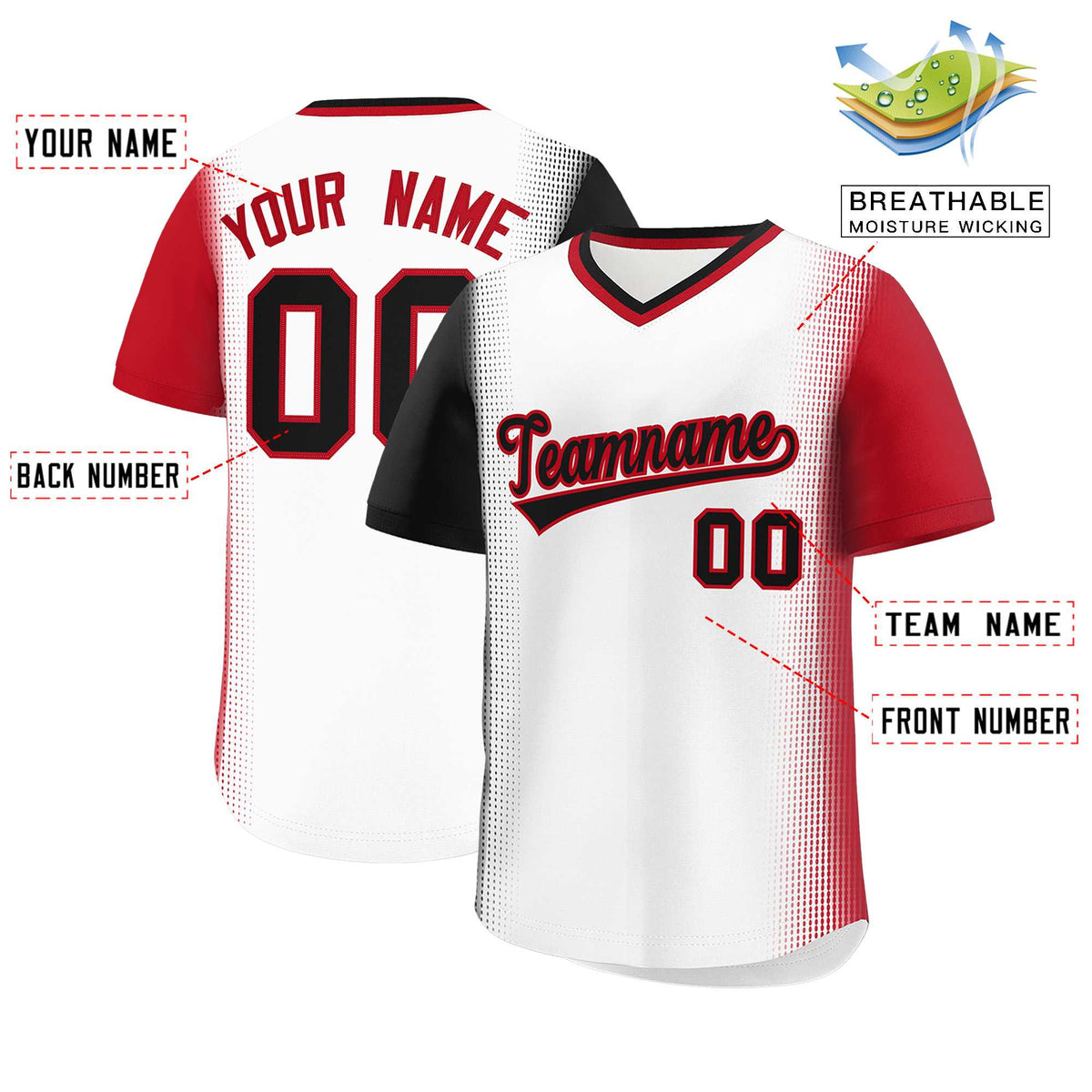 Custom White Black-Red Personalized Raglan Sleeves Authentic Baseball Jersey | KXKSHOP