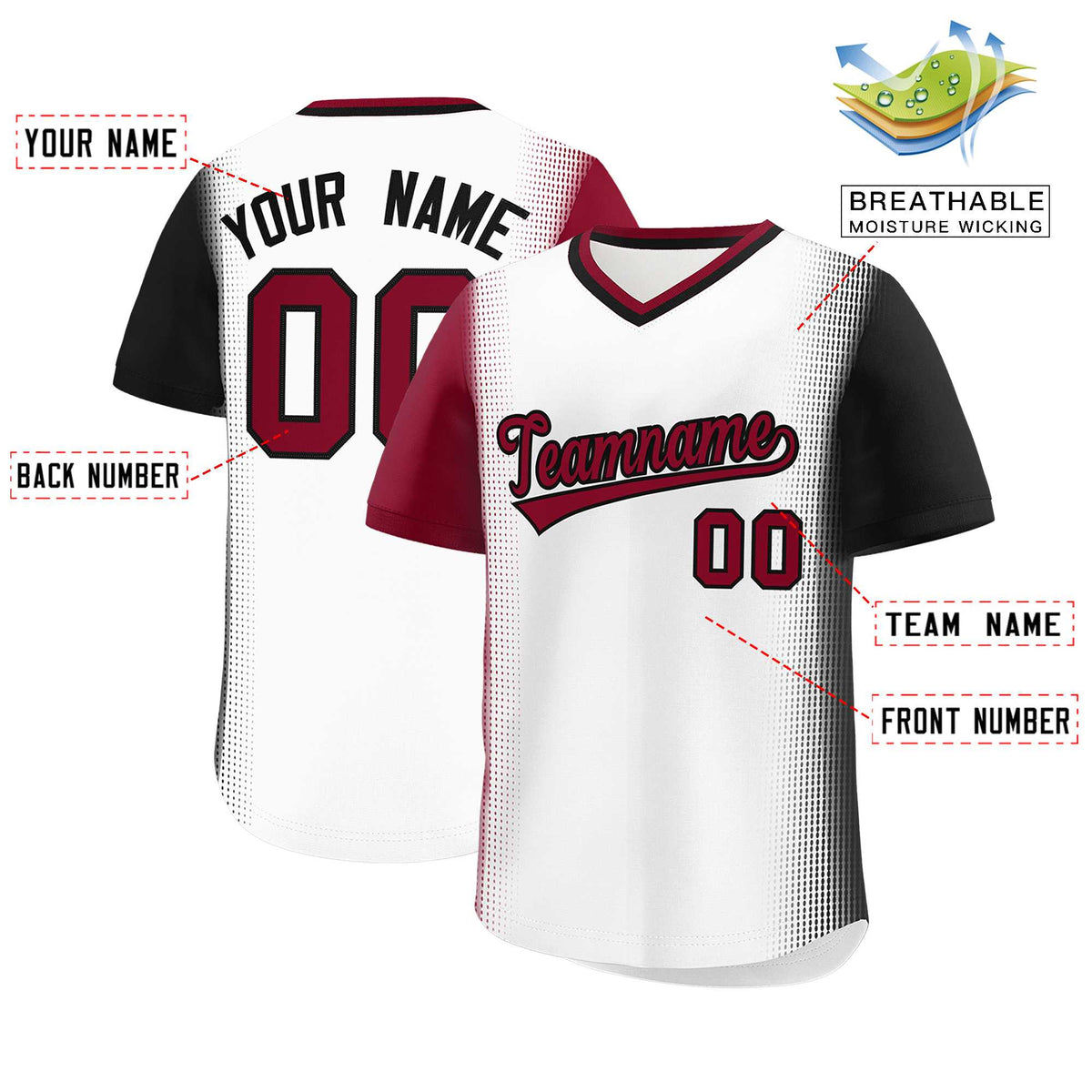 Custom White Crimson-Black Personalized Raglan Sleeves Authentic Baseball Jersey | KXKSHOP